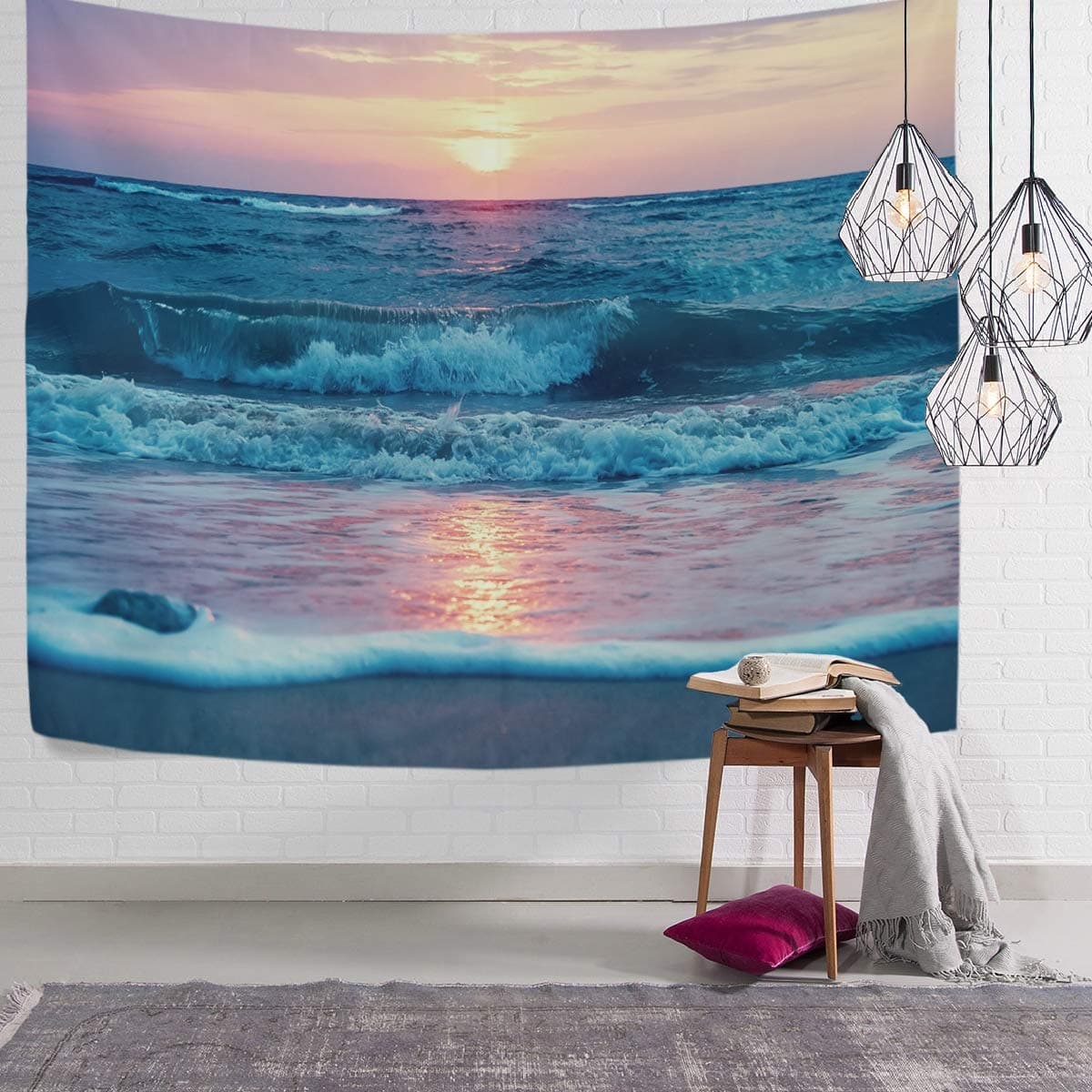 WIHVE Sea Ocean Tapestry Summer Beach Wave Tapestry Sunset Tapestry Sun Cloud Landscape Tapestry Bohemian Tapestry Nature Tapestry Wall Hanging Home Decor for Living Room Bedroom Dorm 60 x 40 Inch