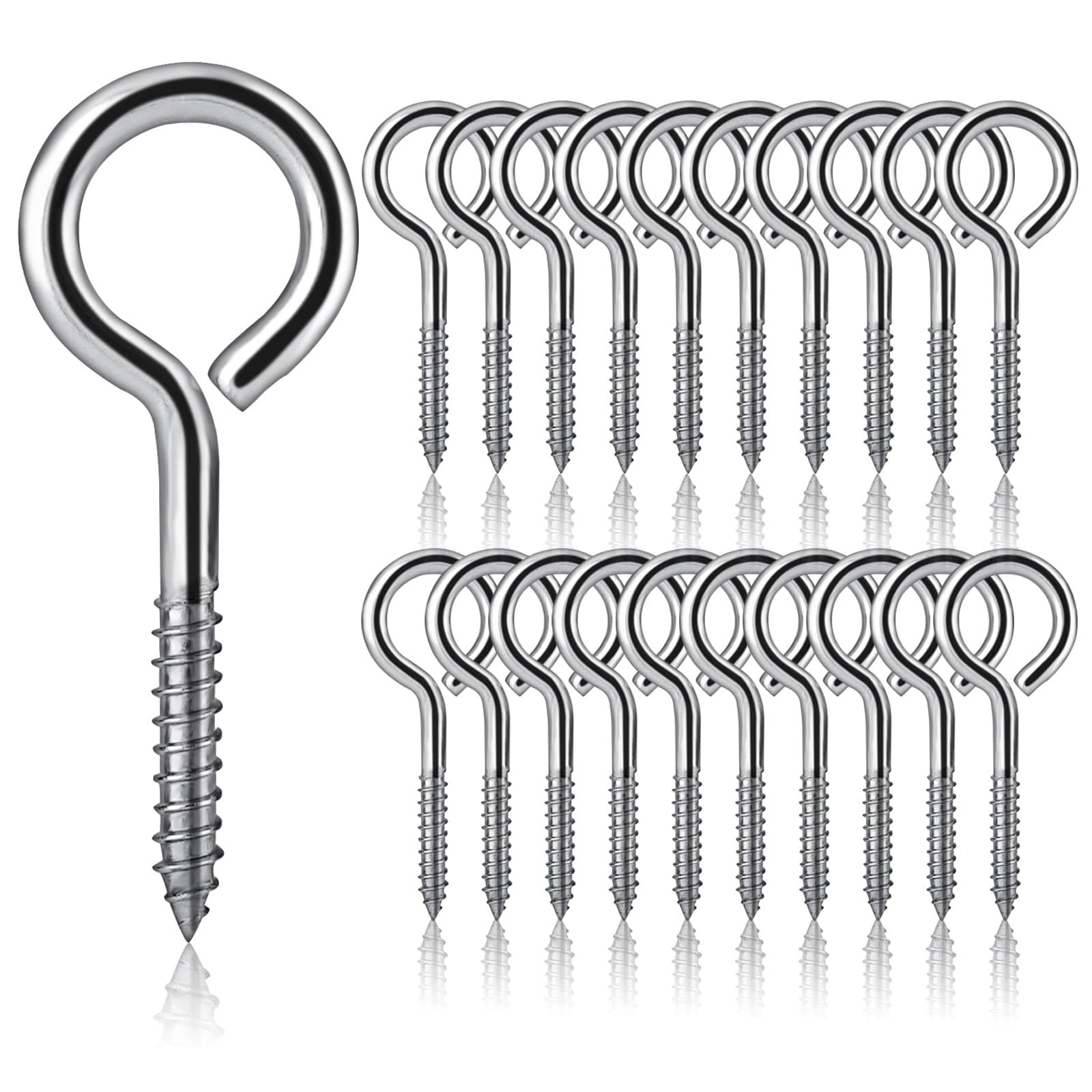 Gukasxi 20Pcs M5 x 65 Eyelet Screws Vine Eye Bolts Eye Screws Hooks Metal Screw-in Hook Heavy Duty 304 Stainless Steel Self Tapping Ring Screw Nails for DIY Cork Crafts Hanging Wooden Frames
