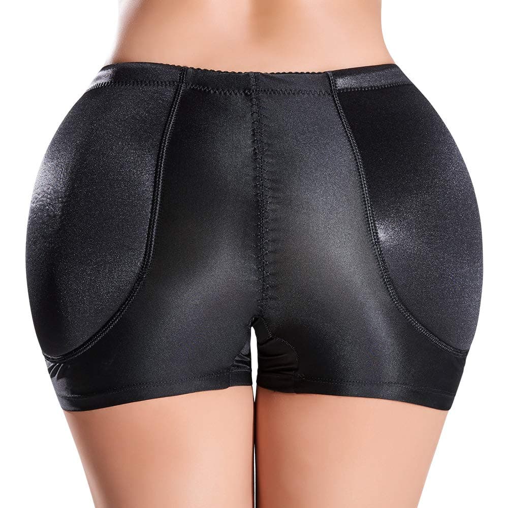SKYFOXE Women's Hip Enhancer Fixed Padded Panties Firm Control Panty Seamless Butt Lifter Underwear Shaper Shorts(UP Graded) Black