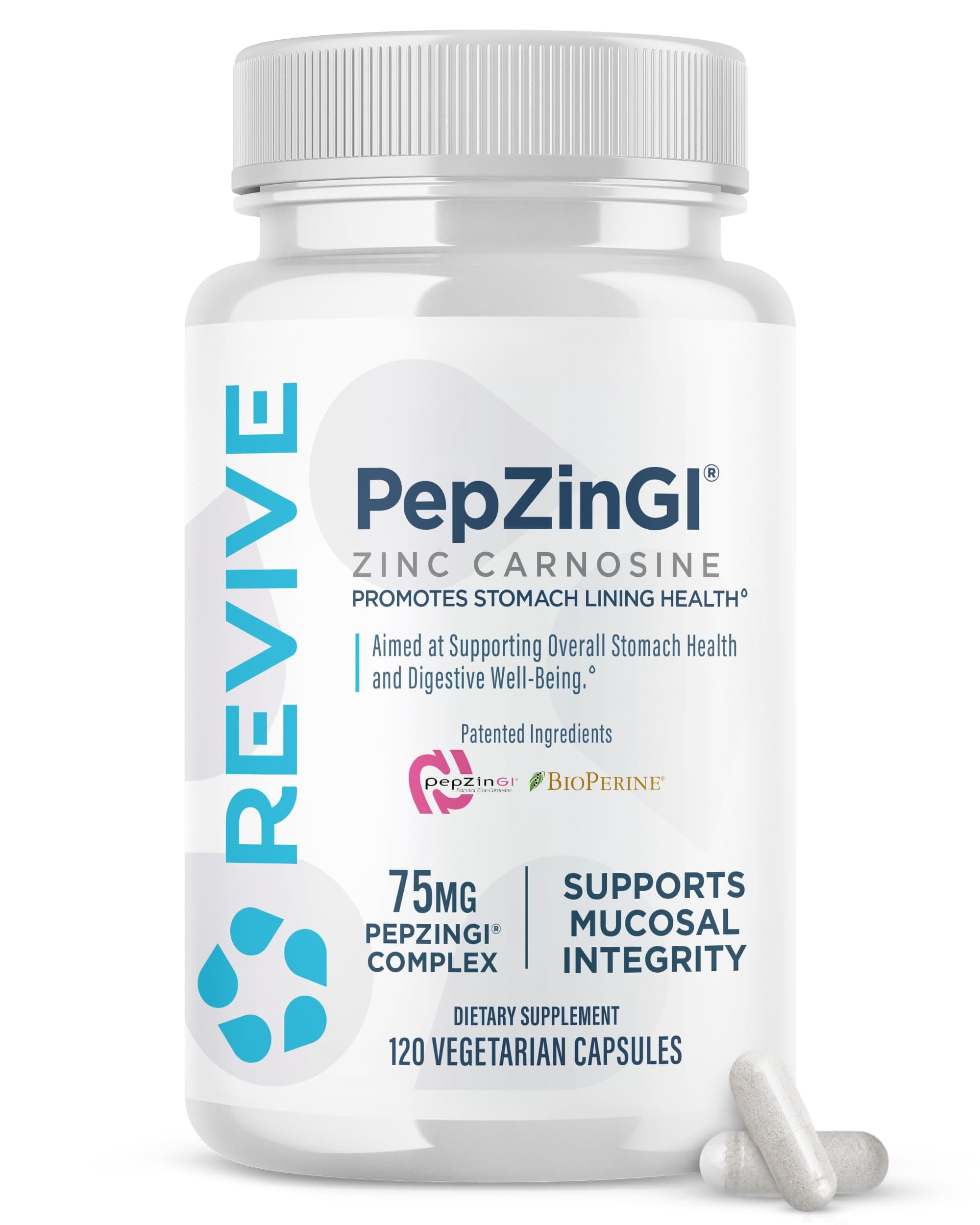 Revive MD - Zinc Carnosine - GI & Stomach Lining Support - 120 Vegetarian Capsules - Supports Immune Function, antioxidants and Brain Function