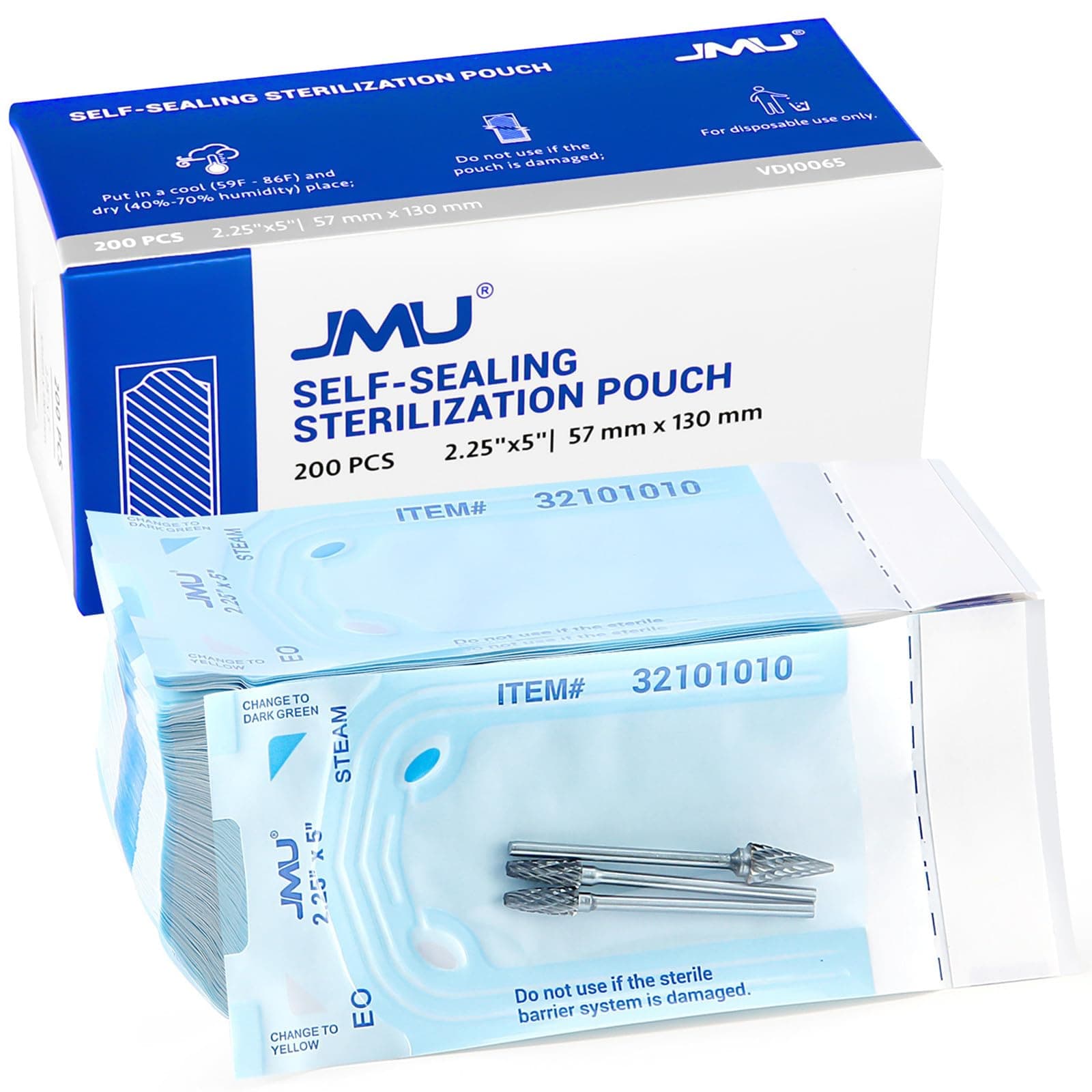 Self Sealing Sterilization Pouches 2.25" x 5" Small Autoclave Sterilizer Bags, JMU 200/Box