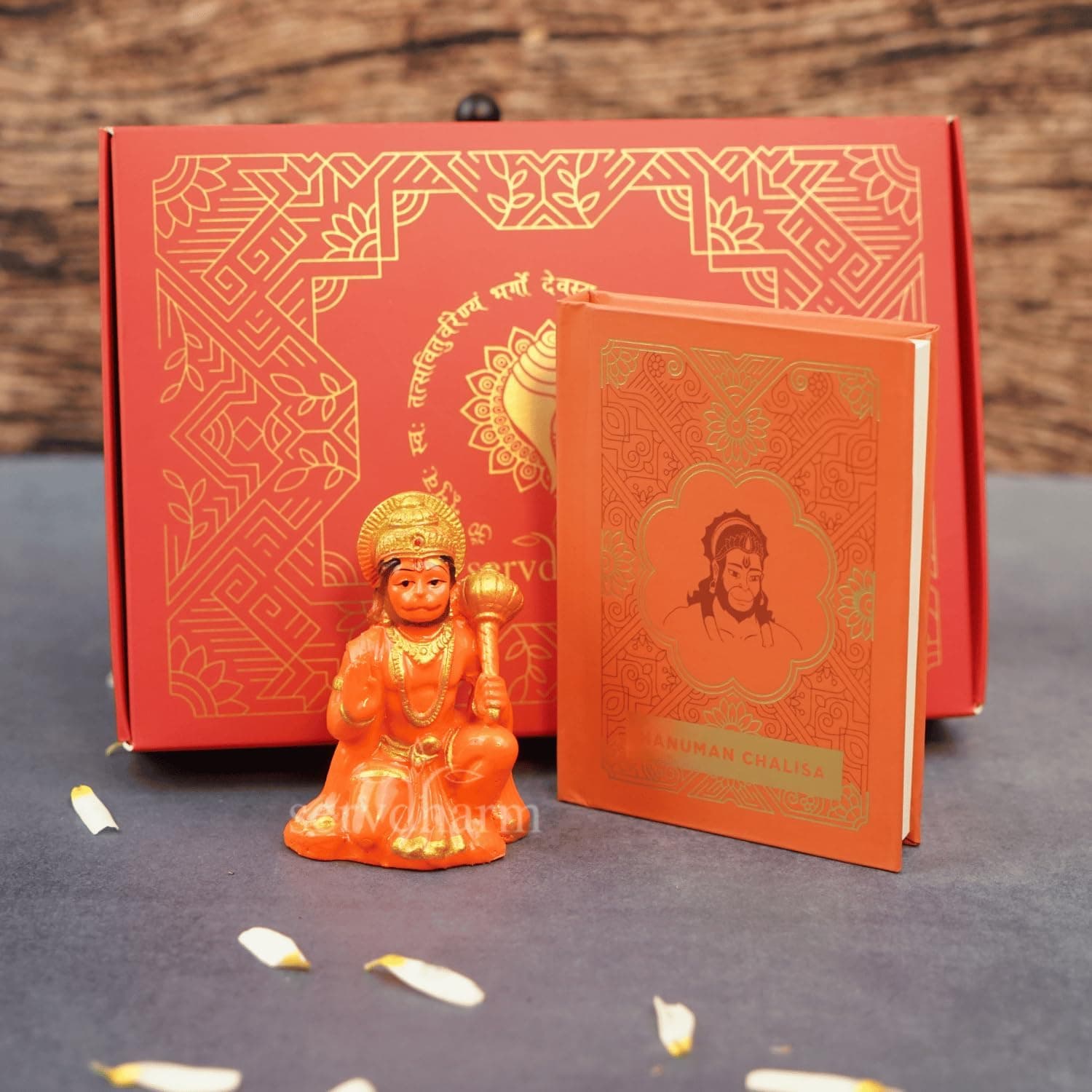 Resin Hanuman murti and Chalisa Gift Set | Pocket Book in Hindi and English Scripts | Perfect for Daily Worship and Home Decor