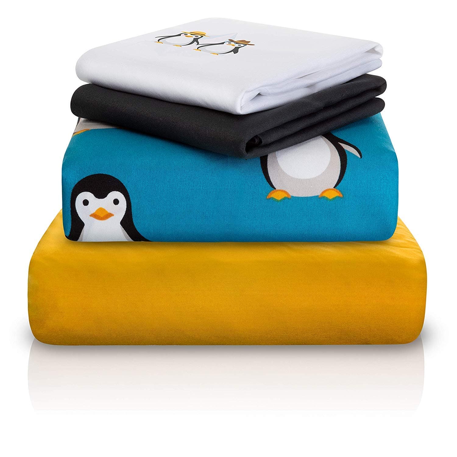 Chital Full Bed Sheet Set | 4 Pc Penguin Themed Kids Bedding Set | Arctic Animal Collection | Durable Super-Soft, Double-Brushed Microfiber | 1 Flat, 1 Fitted Sheet & 2 Pillow Cases | 15" Deep