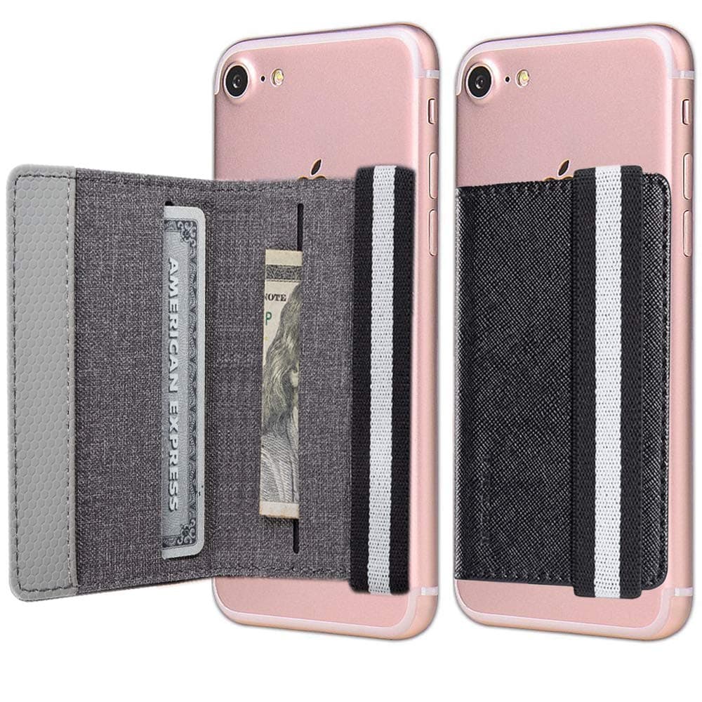 TOPWOOZUCard Holder for Back of Phone,Flip Cell Phone Stick On Wallet Pocket for iPhone,Android and Smartphones,Black (Black)