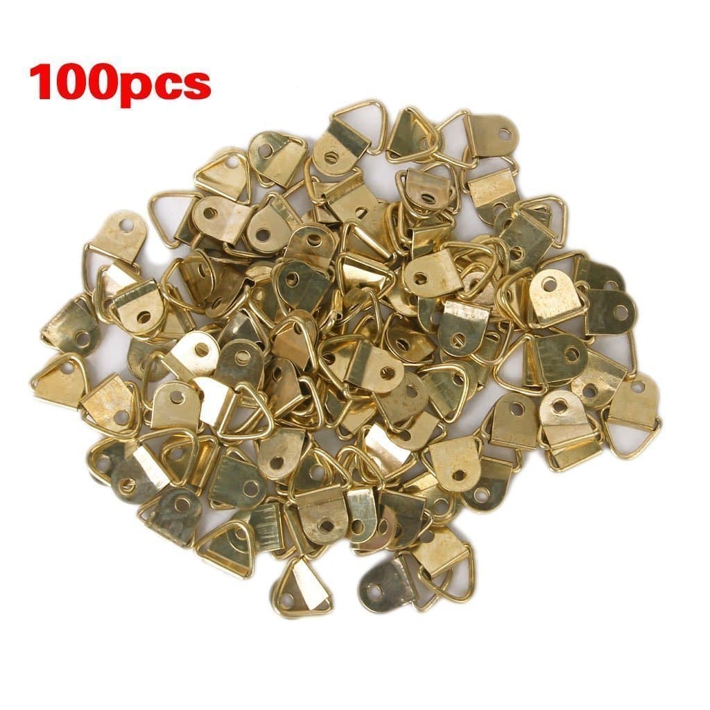 EXOH 100Pcs Metal Small Triangle D-Ring Picture Frame Hangers Single Hole with Screws