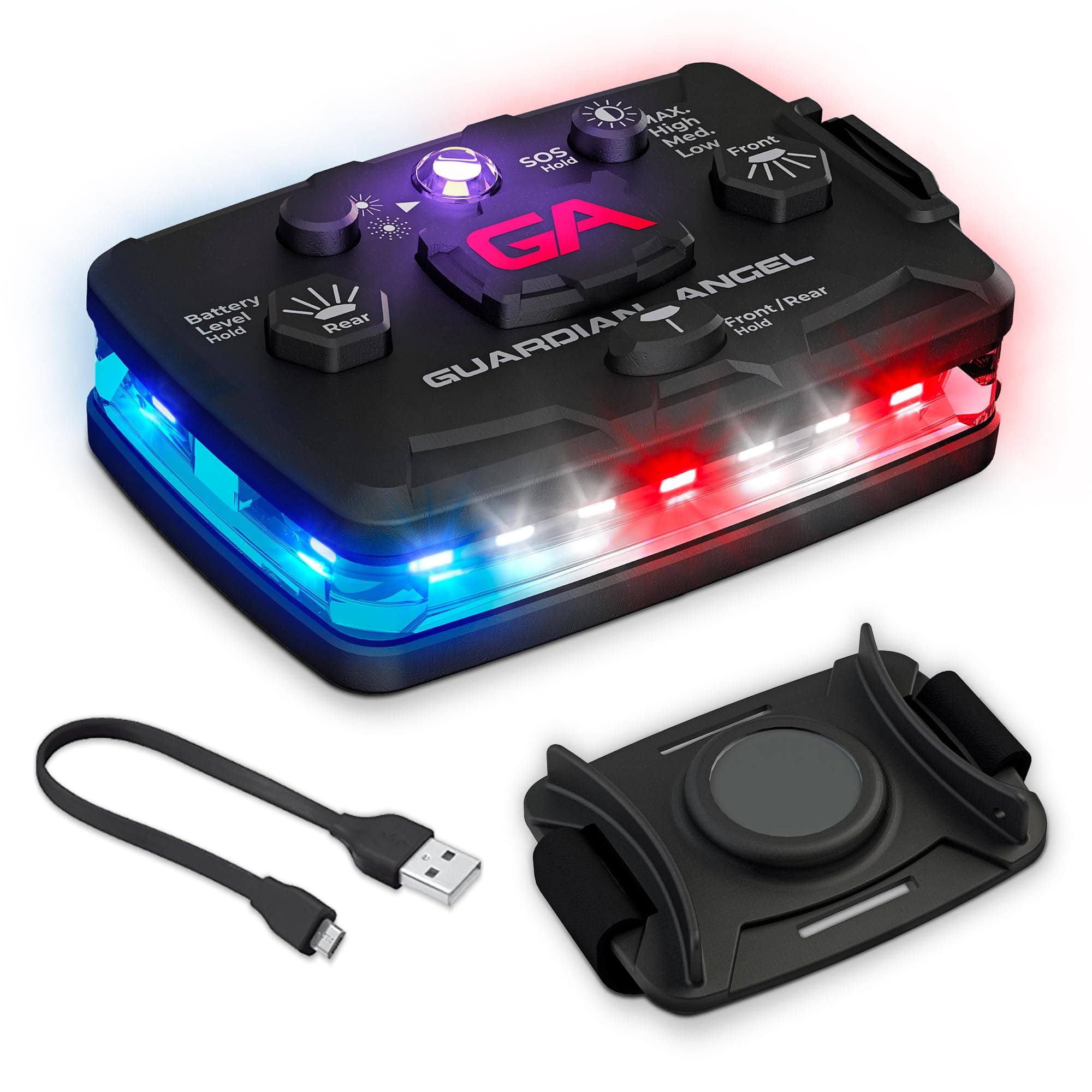 Guardian Angel Elite Series Personal Safety Light Bar | Magnetic Hands-Free Mountable Flashlight for Night Time Safety | Long Lasting Rechargeable Battery (Red/Blue/Infrared)