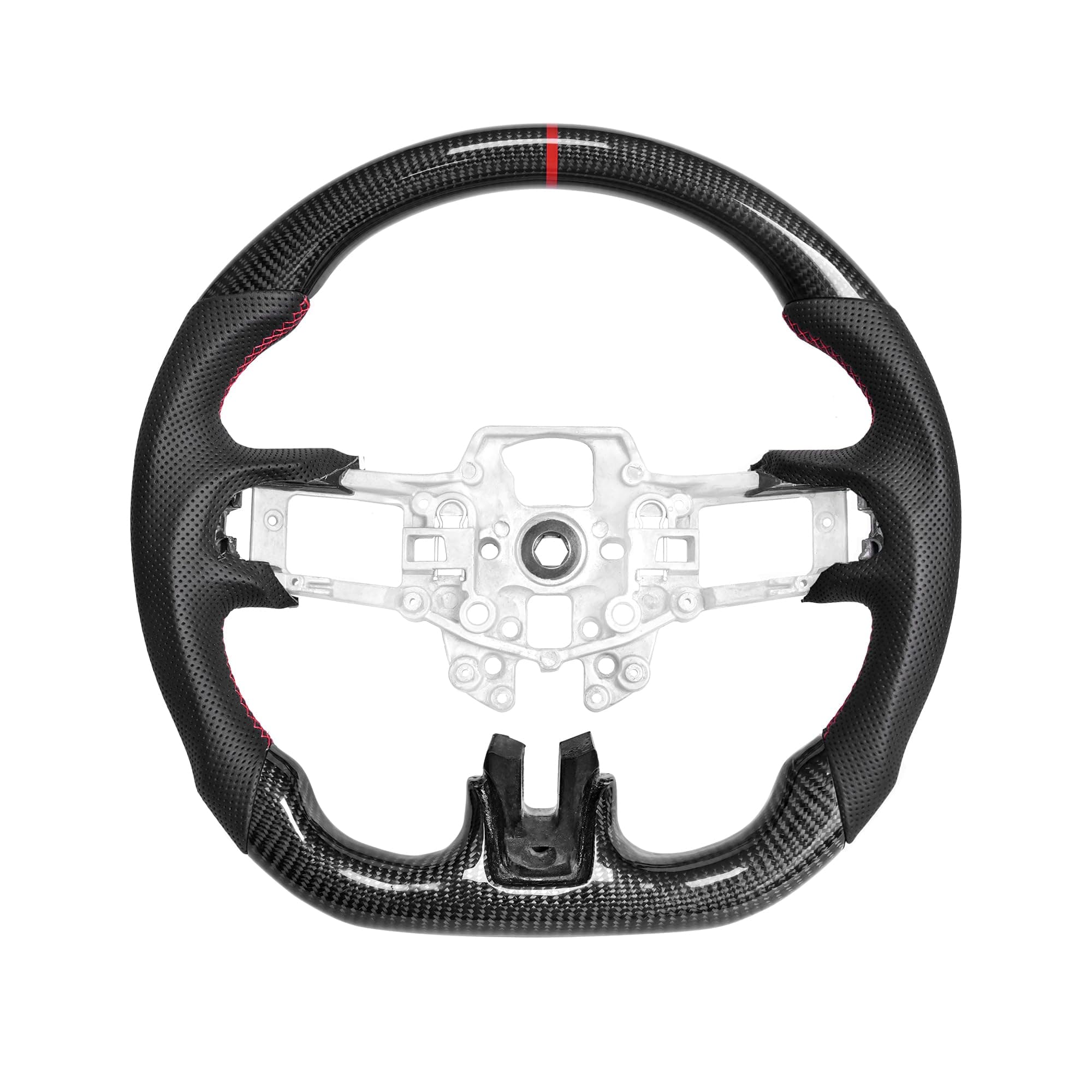 Real Carbon Fiber Steering Wheel for Mustang EcoBoost/GT/Shelby GT350/GT350R 2015-2017, D-shaped Flat-bottom Perforated Leather Grip