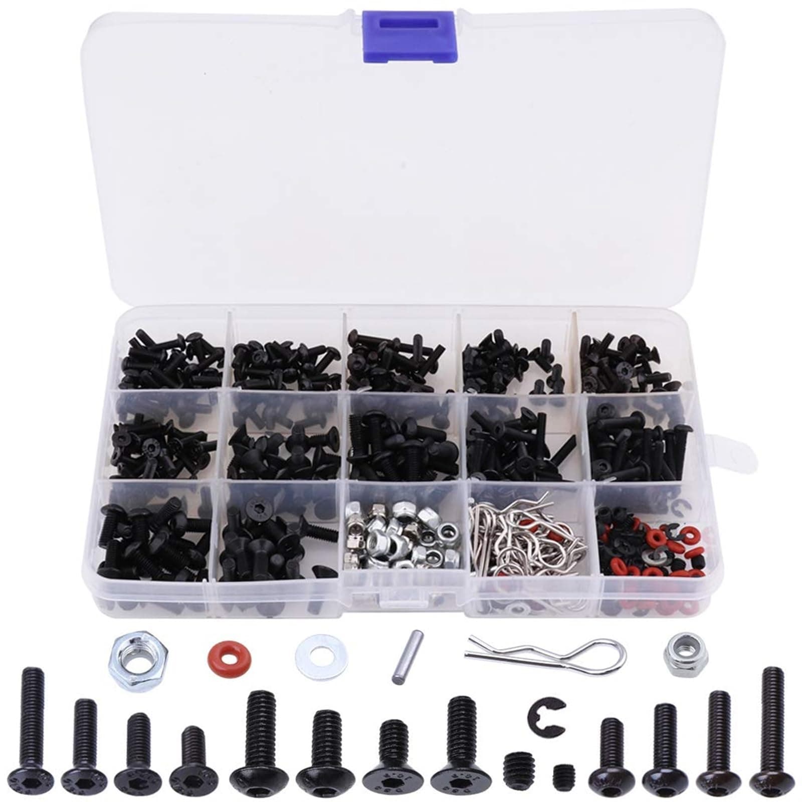 THE WHITE SHOP Screw Kit, 500pcs Universal RC Screw Kit Screws Assortment Set, Hardware Fasteners 1/8 1/10 1/12 1/16 Scale RC Cars Trucks Crawler