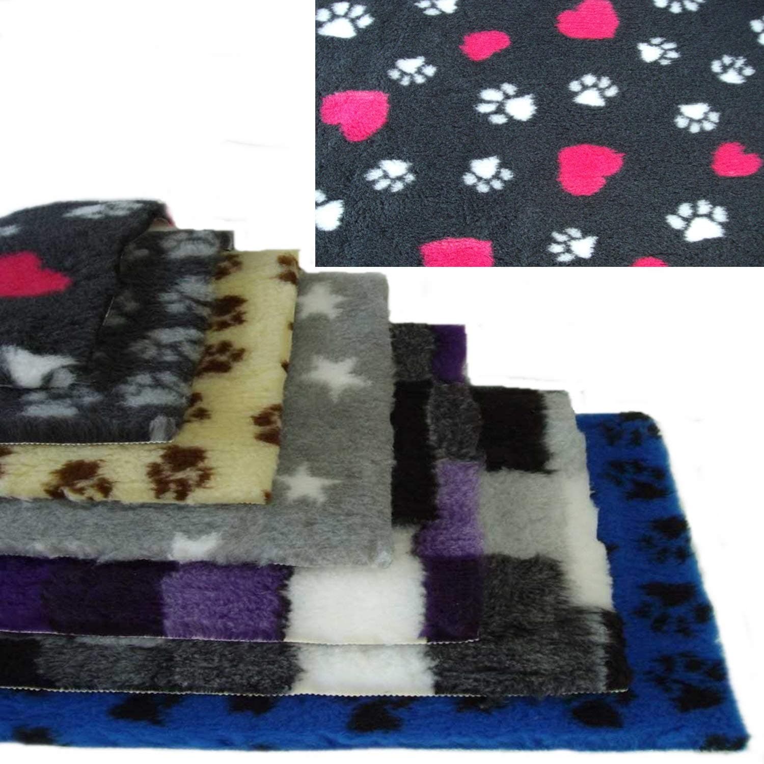 PnH Veterinary BeddingNON SLIP 100cm x 76cm (40" x 30") - 8 Different Designs and Colours, (Charcoal With Pink Hearts) - READY TO USE, SELVAGE EDGE REMOVED.