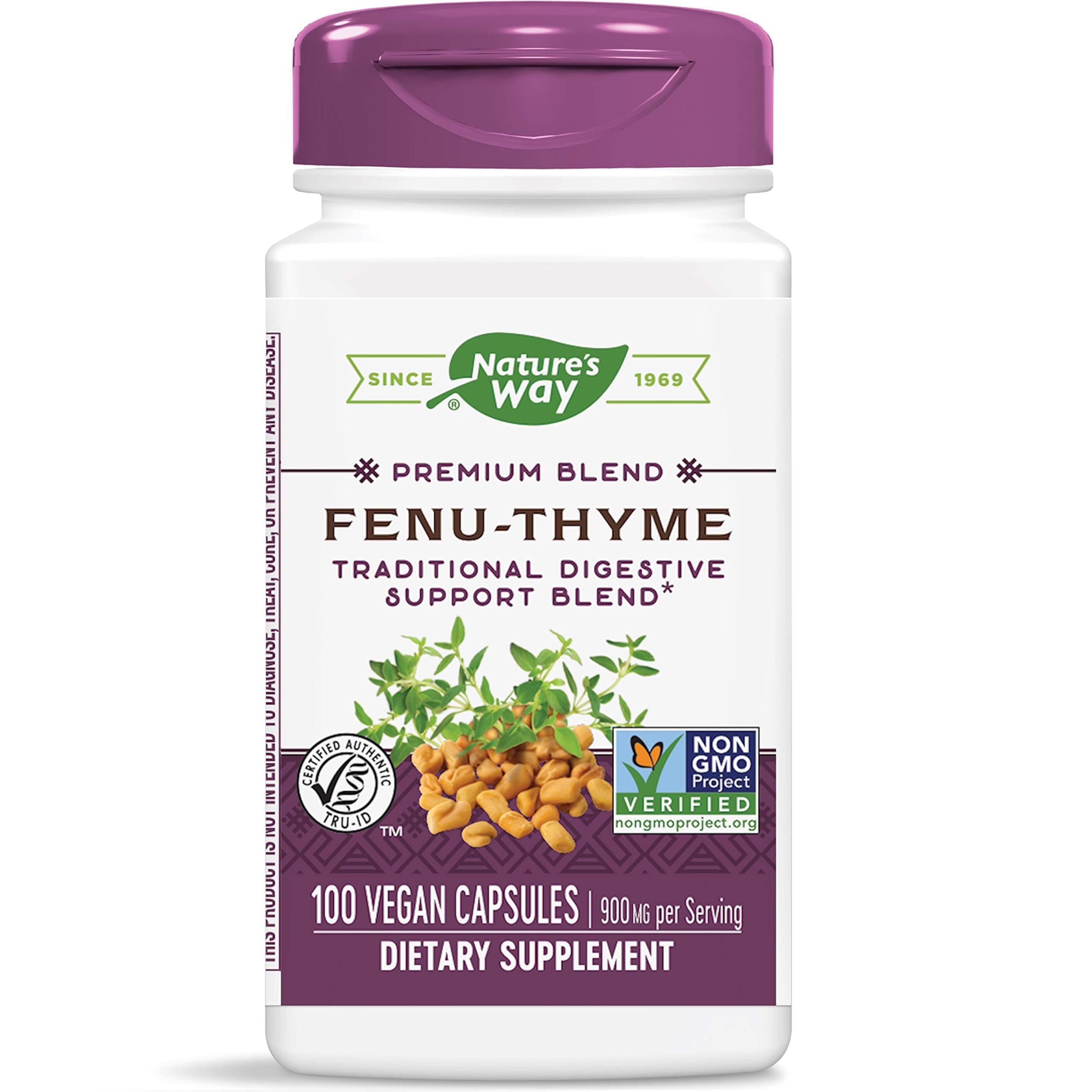 Nature's Way Fenu-Thyme - Traditional Digestive Support Blend* - 900 mg of Thyme & Fenugreek per 2-Capsule Serving - Non-GMO Project Verified & Dairy Free - 100 Vegan Capsules