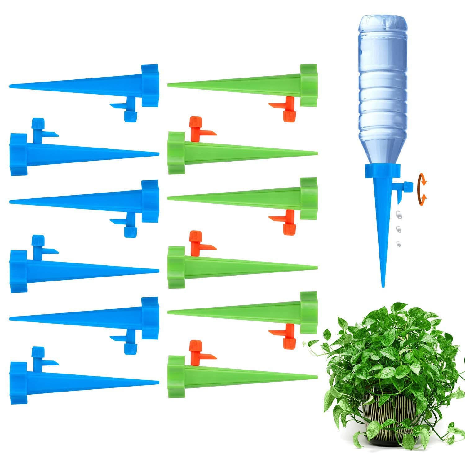 Plant Waterer, 12 PCS Self Plant Watering Spikes System with Slow Release Control Valve Switch, Automatic Plant Waterer Device Irrigation Drippers for Outdoor Indoor Flower or Vegetables