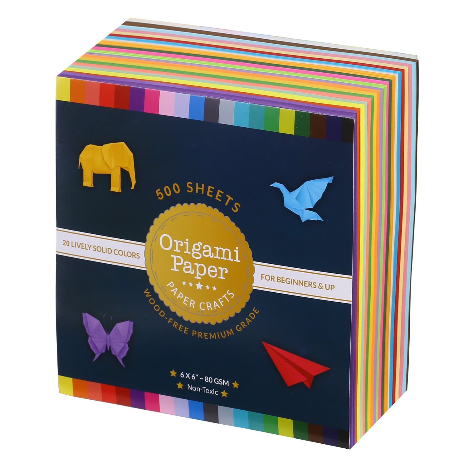 Origami Paper Double Sided Color 500 Sheets - 20 Colors with 6 Inch Square Size for Art Projects
