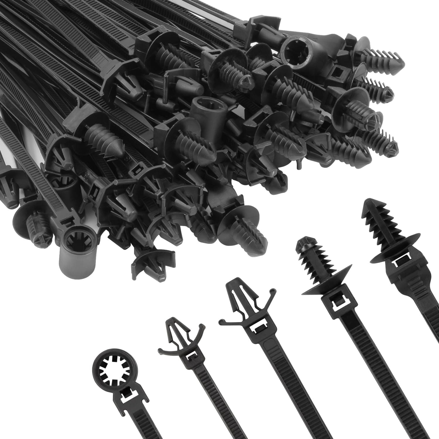 110Pcs Car Mount Wire Ties Black Zipper Nylon Push-In, Heavy Duty Self-Locking UV Resistant Cable Ties - For Automotive, Construction, Indoor Wire Bundling