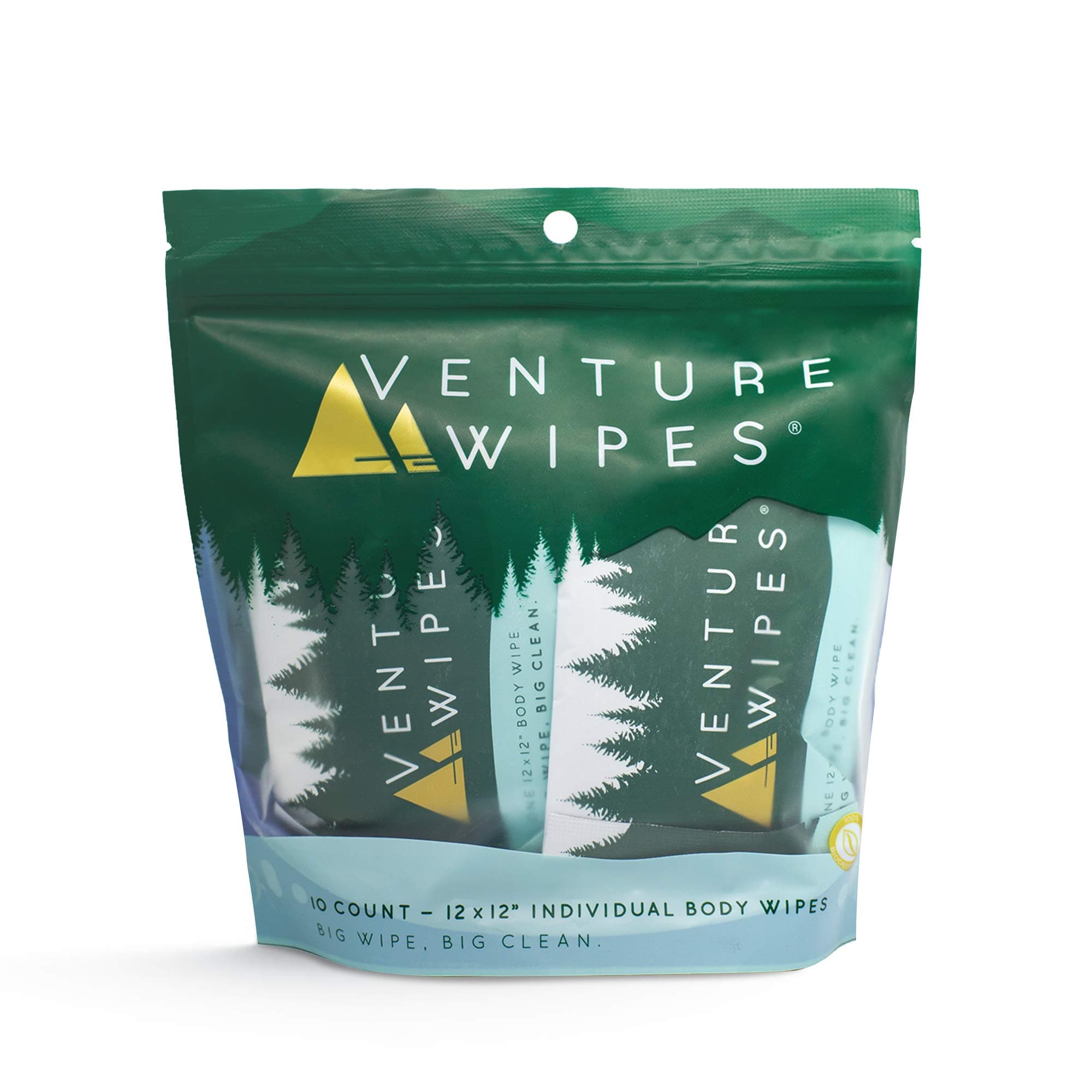 Venture Wipes Tea Tree Oil Body Wipes - Adventure Wipes for Adults - Biodegradable Cleansing With Aloe and Vitamin E - Camping Essentials - Individually Wrapped - 10 Count Bag