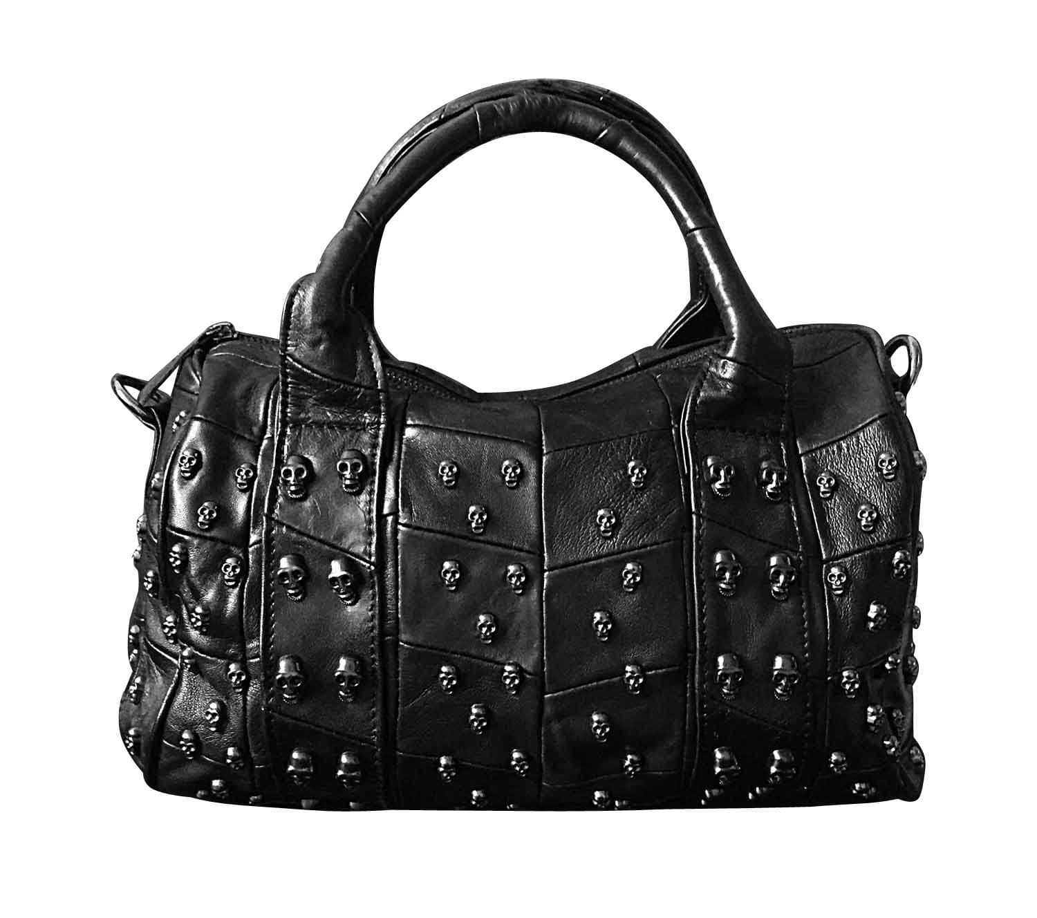 Women's Genuine Leather Punk Skull Studded Spike Rock Biker Shoulder Satchel Bag
