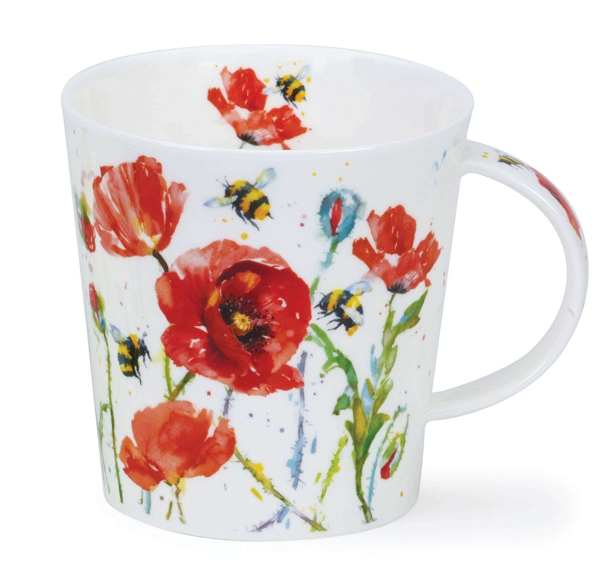Fine Bone China Mug Made in England Cairngorm Shape Busy Bees Pattern 480ml Dishwasher Safe (Poppy)
