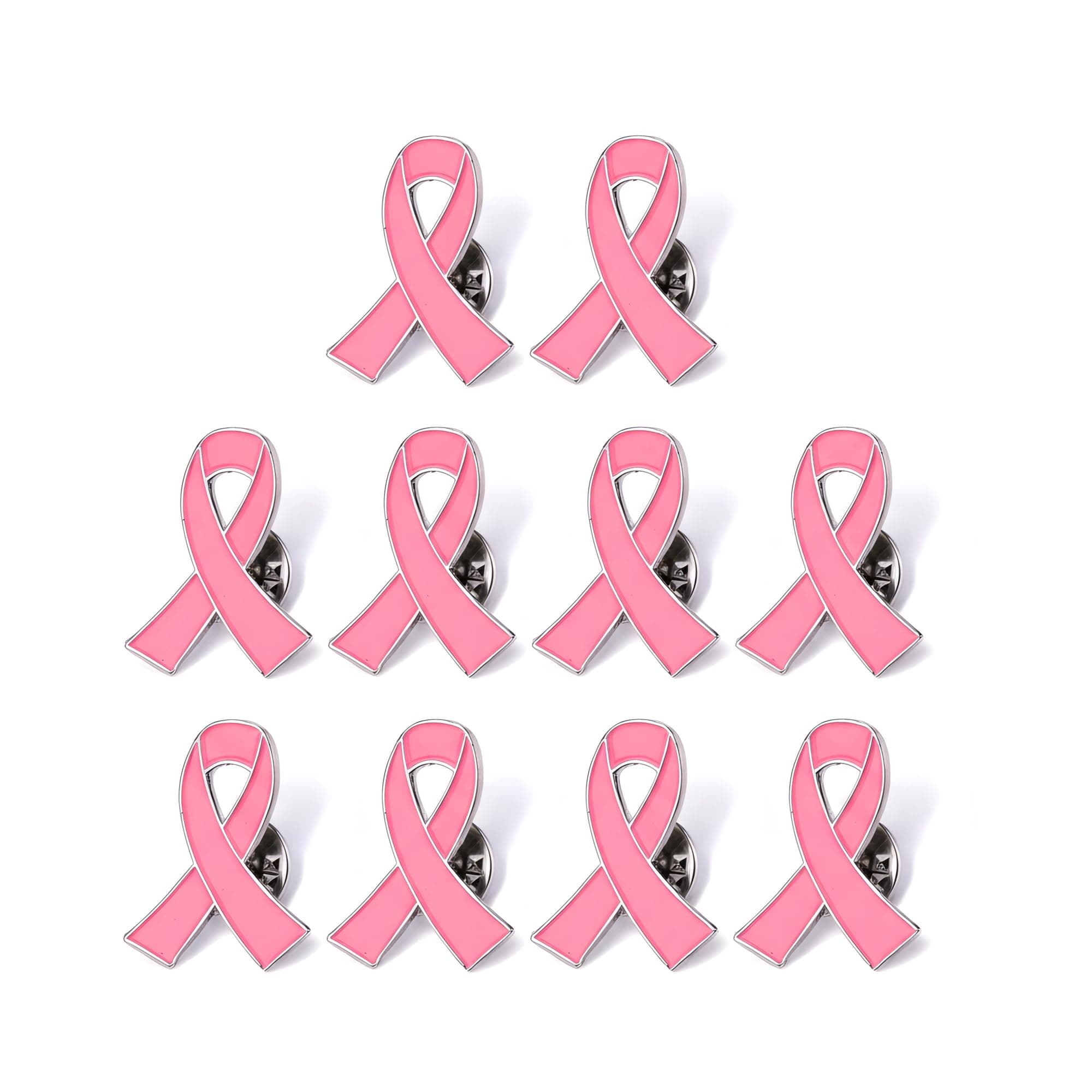 Breast Cancer Awareness Pink Ribbon Lapel Pins, 10 Pack, 1 Inch Enamel Pins with Secure Butterfly Clutch Back, Support & Fundraiser Pins for Team Walks, Volunteers, School & Workplace Events