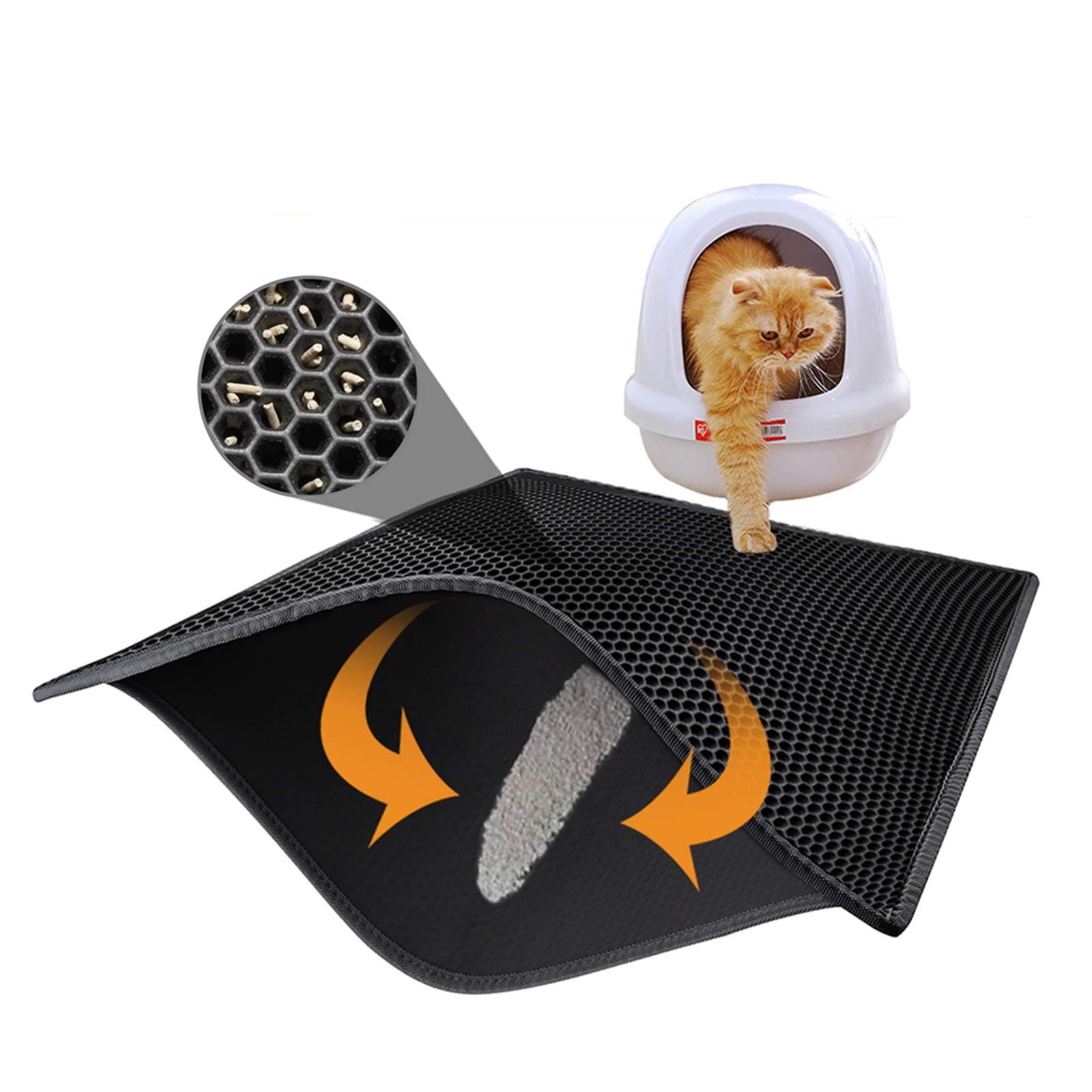 Pieviev Cat Litter Mat Double Layer Waterproof Urine Proof Trapping Mat 1 Pack (30''X24'', Black), 1