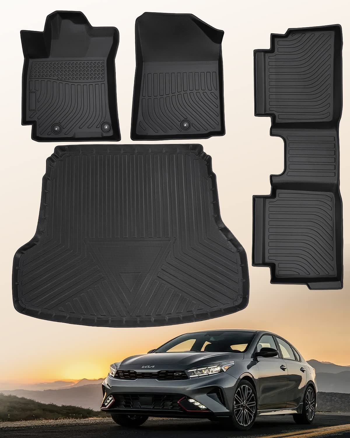 All Weather Floor Mats Cargo Liner for KIA Forte 2019-2024 Custom Fit Waterproof Nonslip Rubber Carpet Rug Trunk Tapetes Protector Car Accessories for Kia Forte S/LX/EX/GT/GT Line 2023 2022 2021 2020