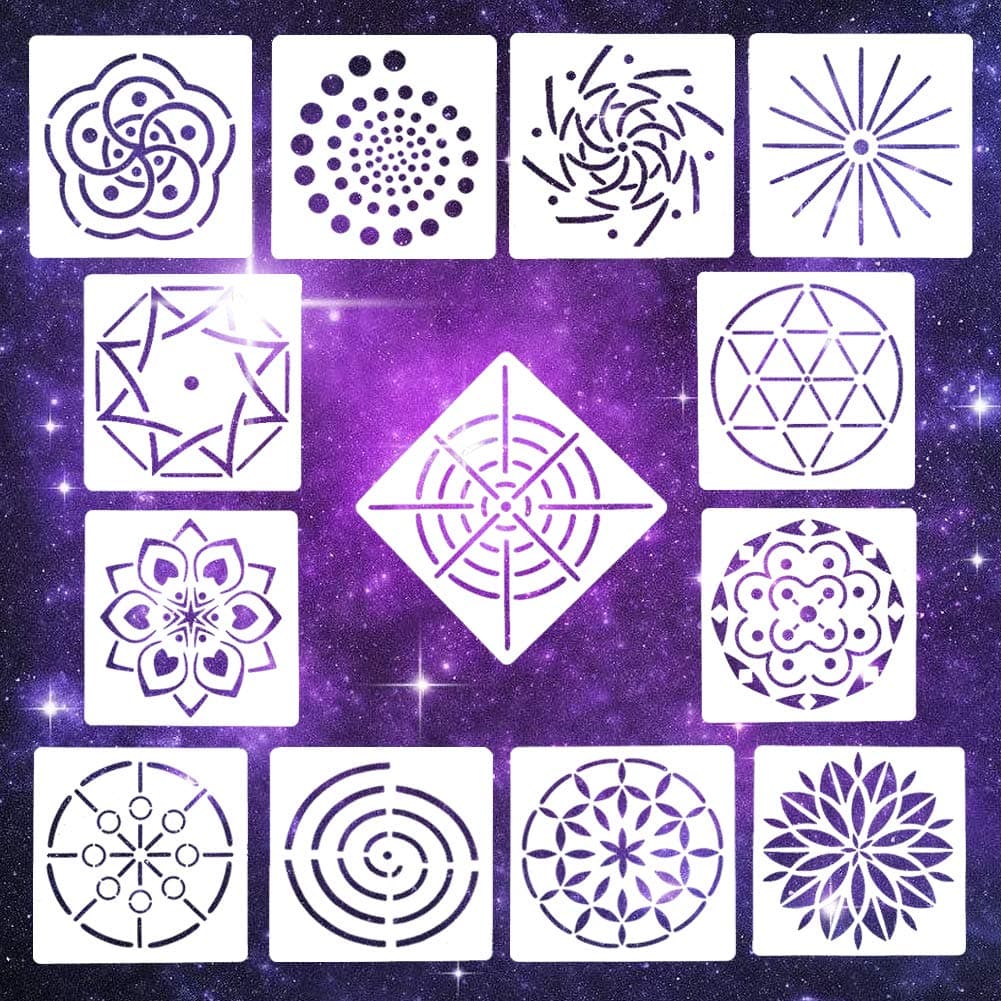 EVNEED Pack of 13 Mandala Dotting Stencils Mandala Stencils Set (5.2 * 5.2 inch) Painting for Rock,Wood, Fabric, Airbrush and Walls Art