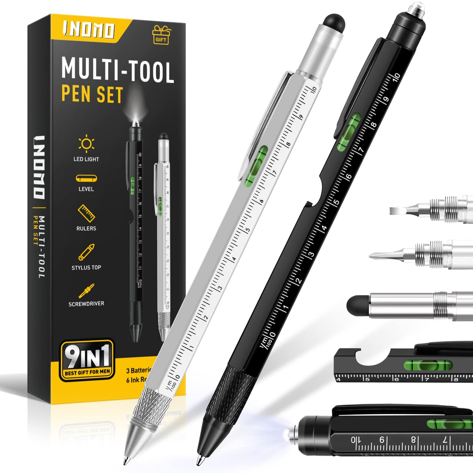 Gifts for Men, 9 in 1 Multitool Pen Stocking Stuffers for Men Adults, Christmas Gifts for Men, White Elephant Gifts for Adults, Gadgets for Mens Gifts, Dad Gifts for Men Who Have Everything