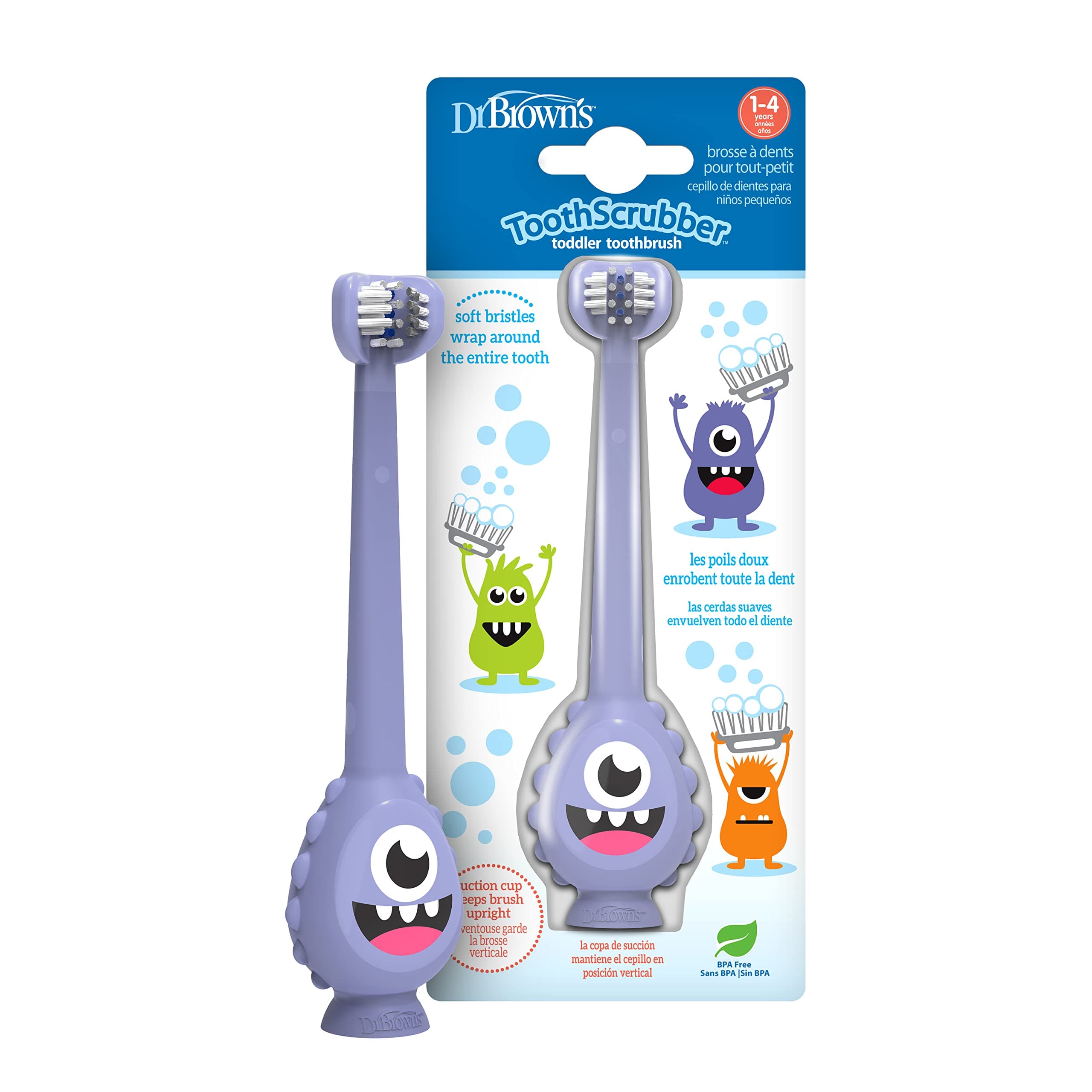 ToothScrubber Toddler Toothbrush, BPA Free, Ages 1-4, Monster Design