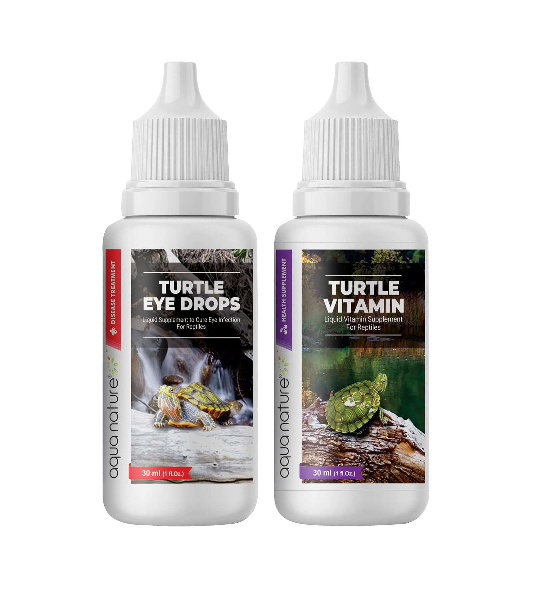 AquaNature® Special Combo Turtle Eye Drops & Turtle Vitamin Supplement Drop for Swollen, Inflamed, Infected Eye & for Essential Vitamins and Minerals of Healthy Turtle Healthcare 30Ml Each