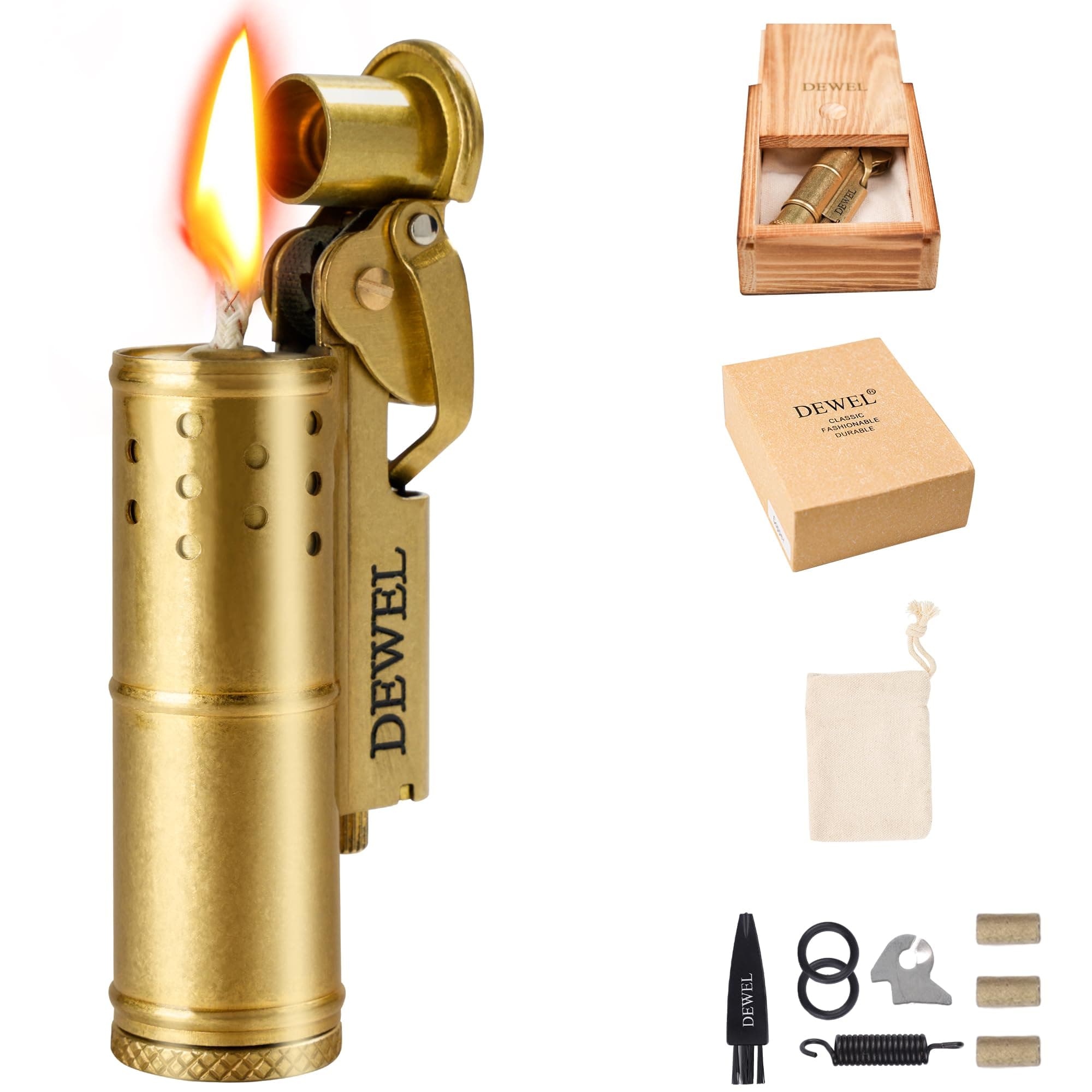 DEWEL Vintage Copper Windproof Kerosene Lighter Portable Gift (Copper)