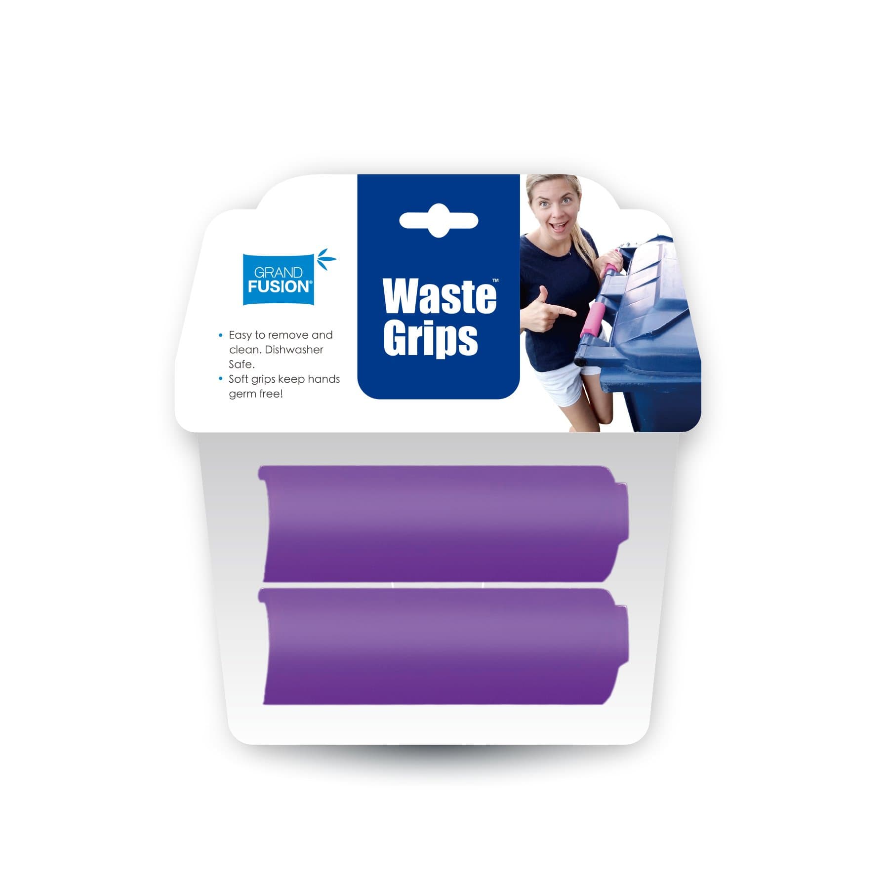 Grand Fusion Housewares Waste Grips 2 Pack Silicone Trash Can Grips - Purple, Soft Ergonomic Grips for Outdoor Trash Cans, Easy to Remove and Clean - Helps Keep Hands Germ Free