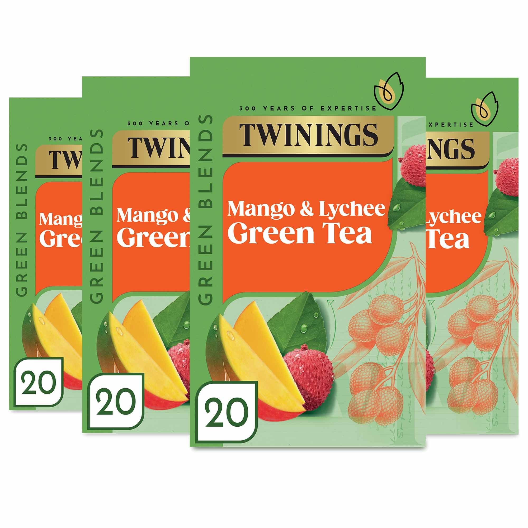 Twinings Mango and Lychee Green Tea Bags 40 g 20 Tea Bags (packs of 4 total 80 teabags)