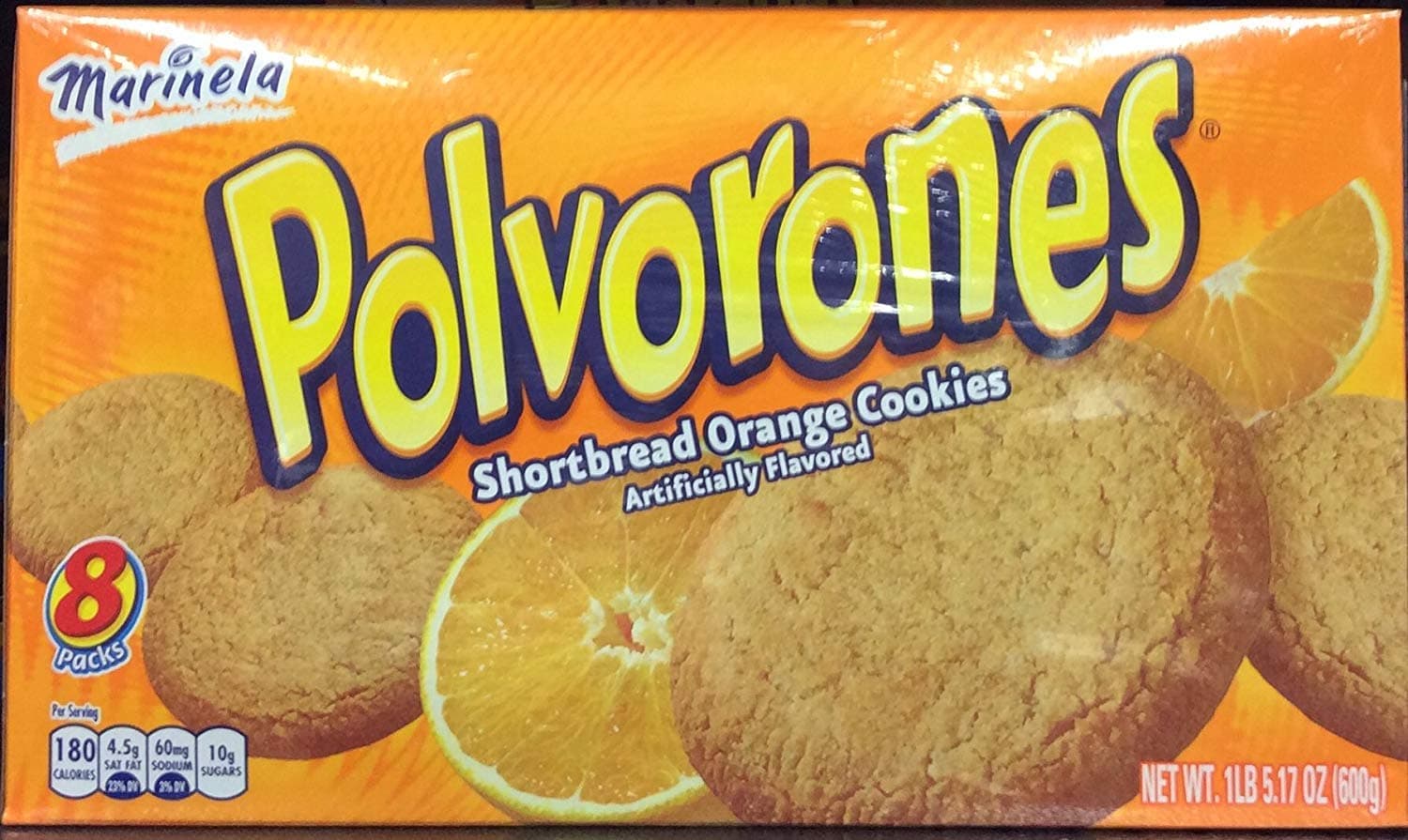 Marinella, Polvorones, Orange Shortbread Cookies, 8 Count, 21.17oz Box (Pack of 2)