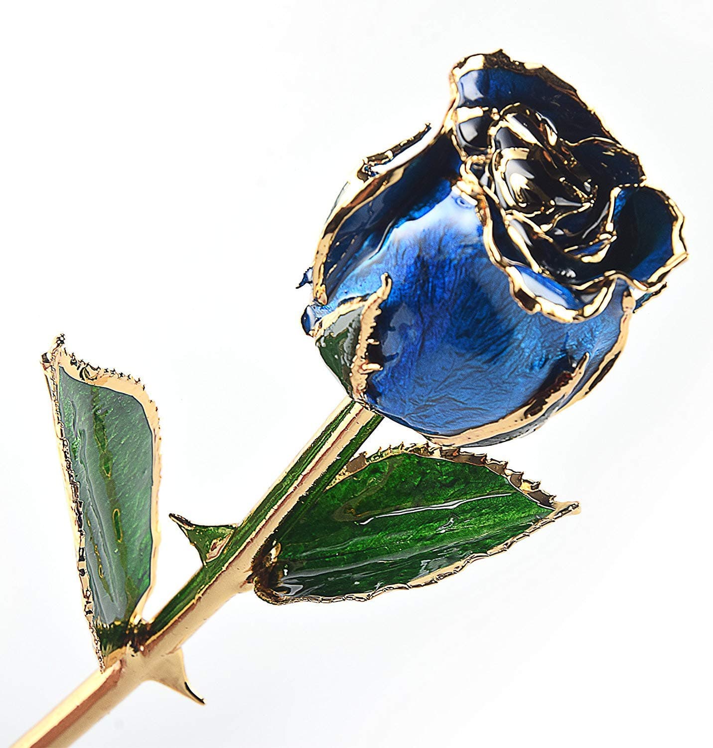 Long Stem Trimmed 24K Real Rose Dipped in Gold Blue 11 Inches Set of 1,Best Gift for Her, Women, Girlfriends, Wife, Girl, Valentine's Day, Mother's Day, Anniversary, Birthday, Wedding