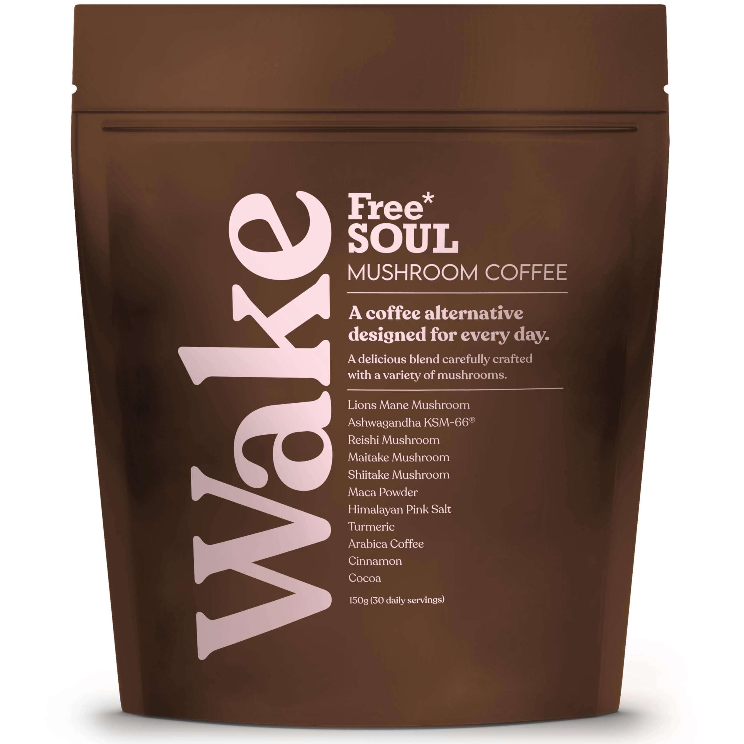 Free Soul Wake Mushroom Coffee with Lionโs Mane & KSM-66ยฎ Ashwagandha โ Advanced Functional Mushroom Blend with Superfoods & Ayurvedic Herbs | Lower Caffeine Coffee Alternative | 30 Servings