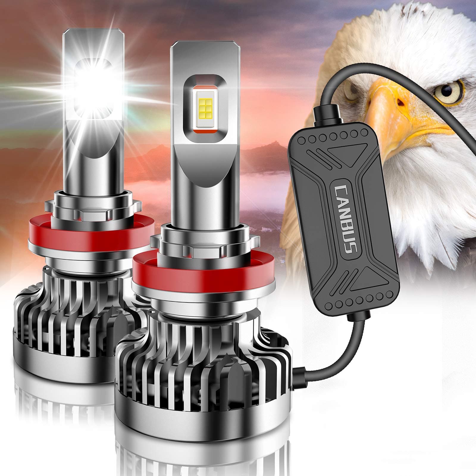 H11 LED Headlight Bulbs with Built-In Decoder, CREE Chips 12000 Lumens Super Bright 6000K Cool White, H9 H8 Hi/Lo Beam Fog Light Bulb Halogen Replacement Conversion Kit