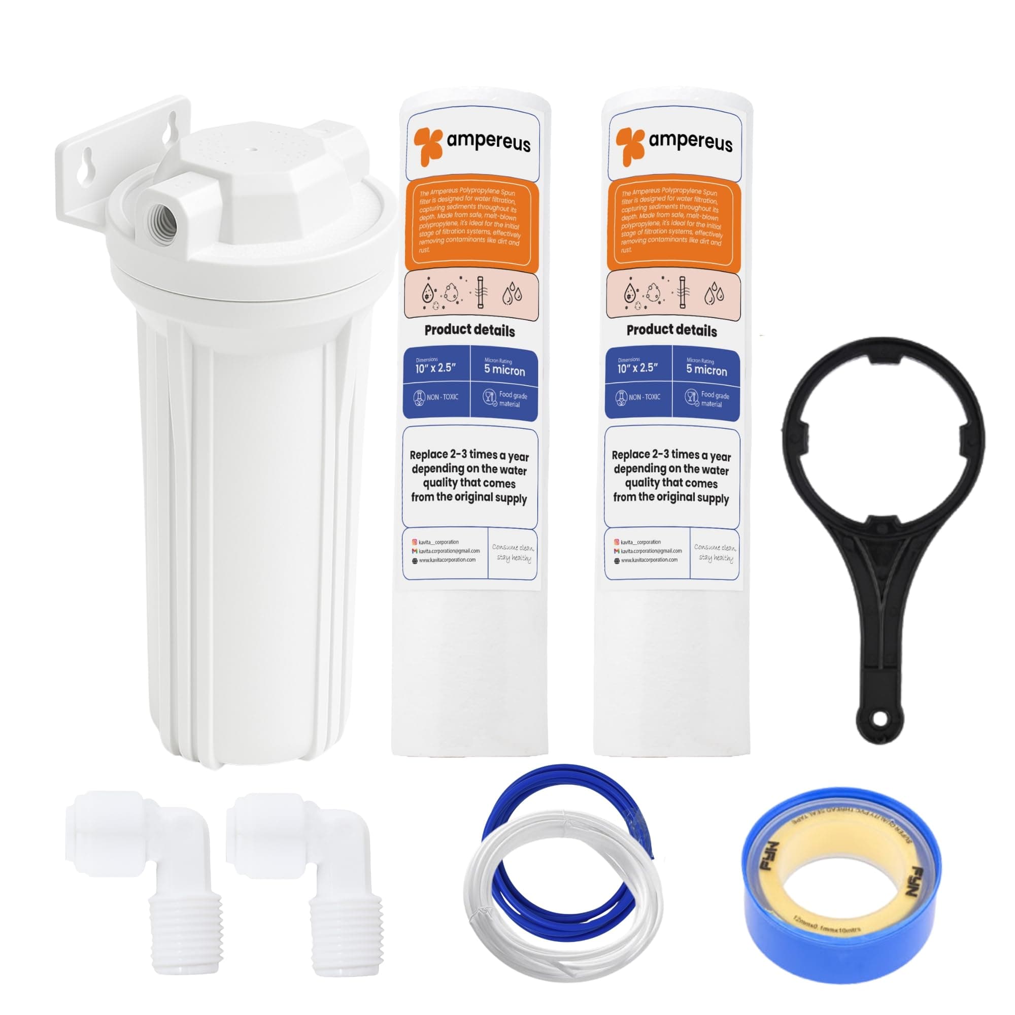 AMPEREUS Extra Spun Filter, Spanner and Telfon Kit for RO Water Purifiers (White)