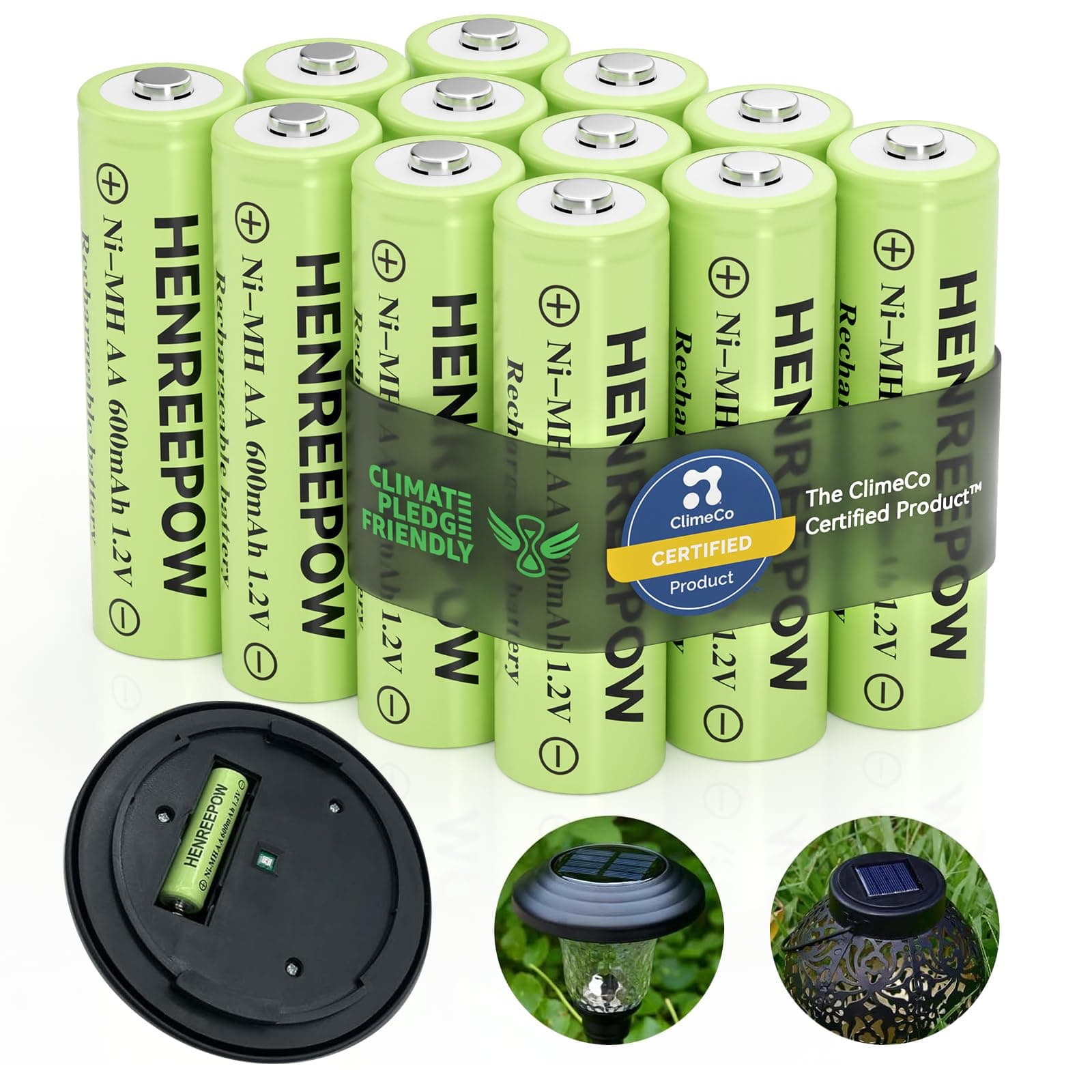 HENREEPOW Ni-MH AA Rechargeable Batteries, Double A Regular Capacity 1.2V Pre-Charged for Garden Solar Lights, String Lights and Other Everyday Electronic (Low Power) Devices. (AA-600mAh-12pack)