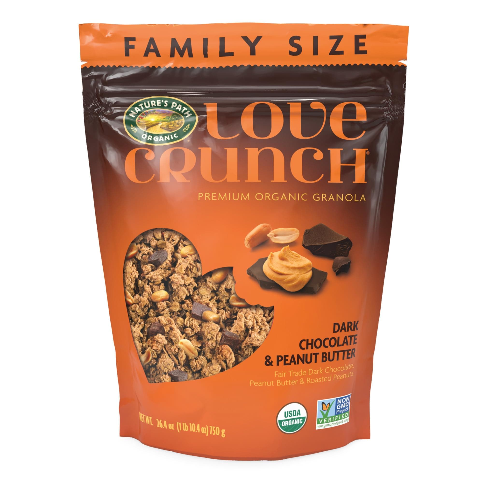 Organic Dark Chocolate & Peanut Butter Granola, 26.4 oz (Pack of 1), Non-GMO, Fair Trade, by Nature's Path