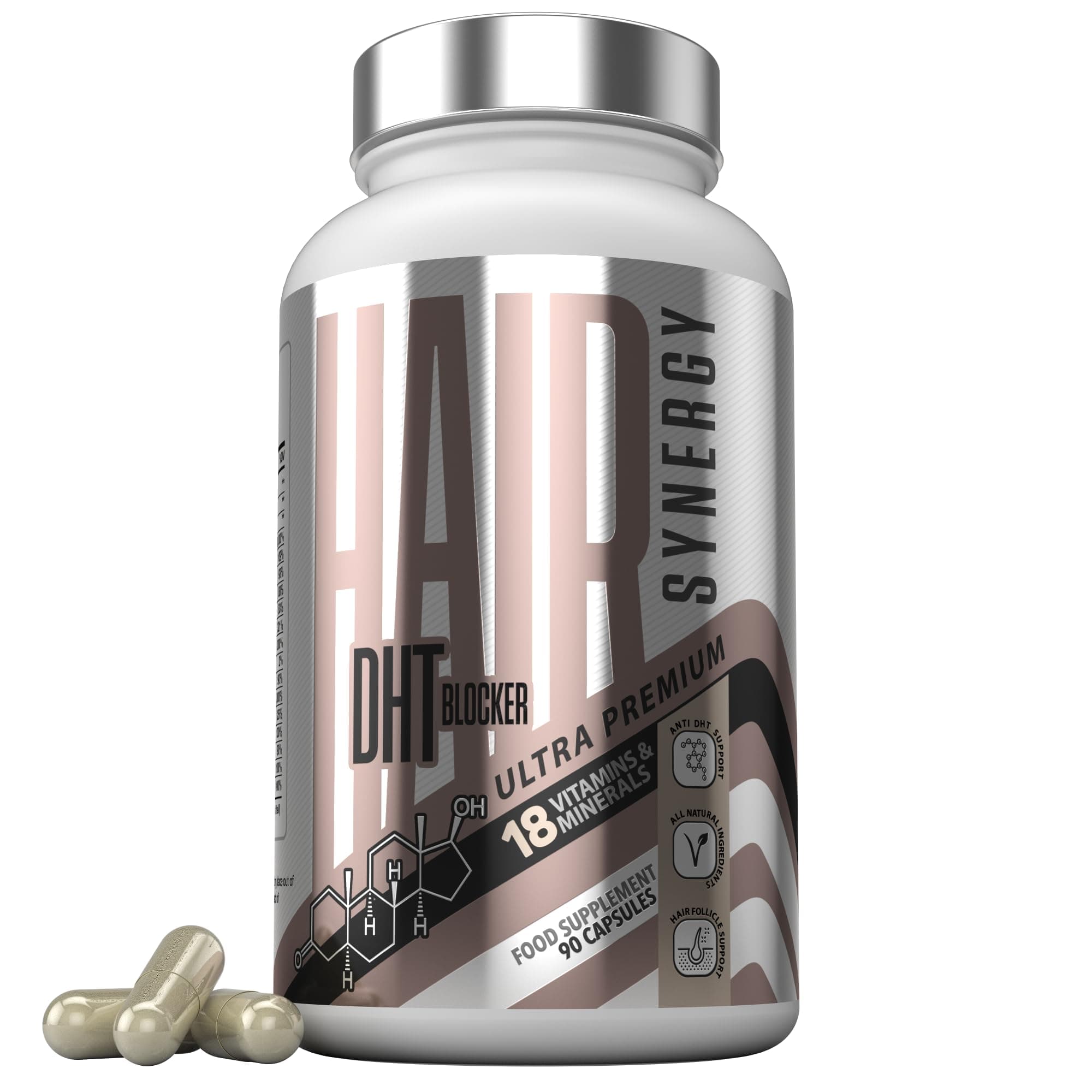 Ultra Premium DHT Blocker Hair Growth Vitamins – Hair Synergy, The UK’s #1 Hair Thickening DHT Blocker Hair Growth Supplements for Women & Men | 10,000mcg Biotin Tablets, Pumpkin Seed Oil, 90 Capsules