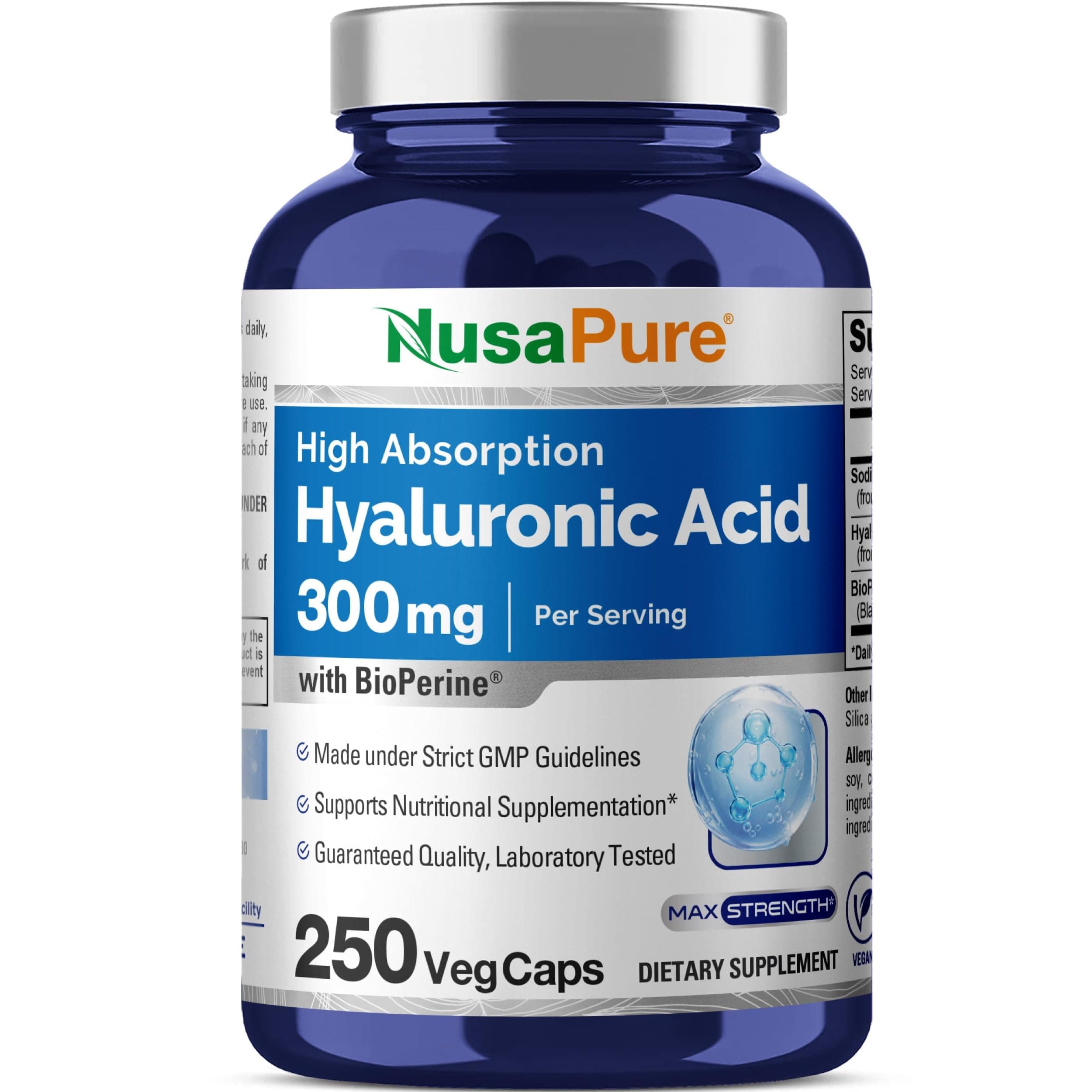 Hyaluronic Acid 200mg 180 Veggie Capsules (Non-GMO & Gluten Free) - Support Healthy Joints - Promote Healthy Skin - 200mg per Serving Extra Sodium 6mg