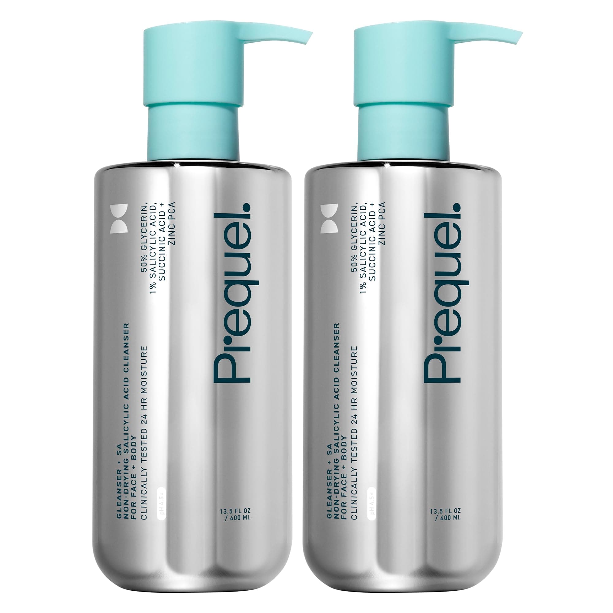 Prequel Skin Gleanser SA, Moisturizing Glycerin Face Wash,1% Salicylic Acid Face Cleanser, Unscented and Combination Skin Face Soap, 13.5 ounce (each) Pump Bottles - 6.75 fluid ounce (Pack of 2)