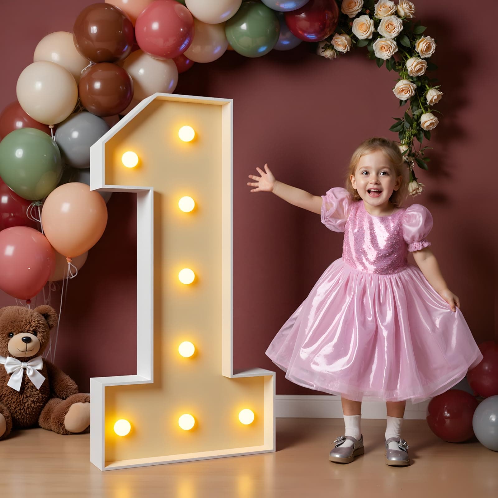 3FT Marquee Light Up Numbers for 1st 21st Birthday Decorations Anniversary Party Decor, Mosaic Numbers for Balloons Number 1, Marquee Letters, Pre-Cut Foam Board Kit