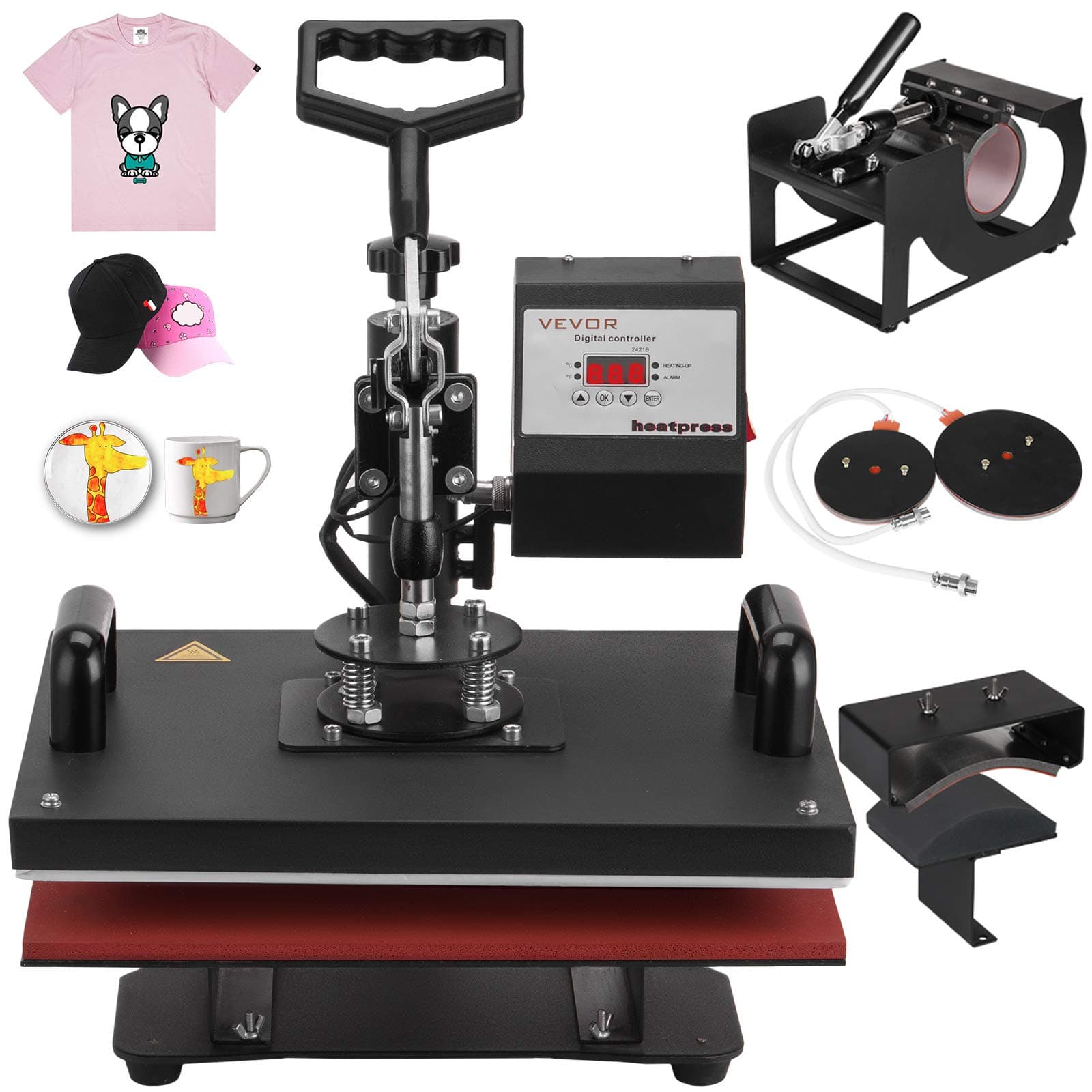 Techlifer Heat Press Machine 5 in 1 Digital Multifunctional Sublimation Auto-Countdown Heat Presser for T-Shirts Hat Mug (5 in 1)