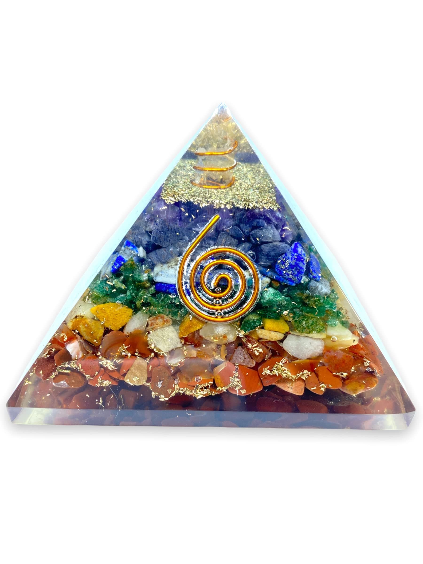 Spiritual Elementz Reiki Charged Chakra Healing 7 Chakra Orgone Pyramid (3' Inch) With Clear Crystal Gemstone Copper Metal (Seven Layers of Aura)