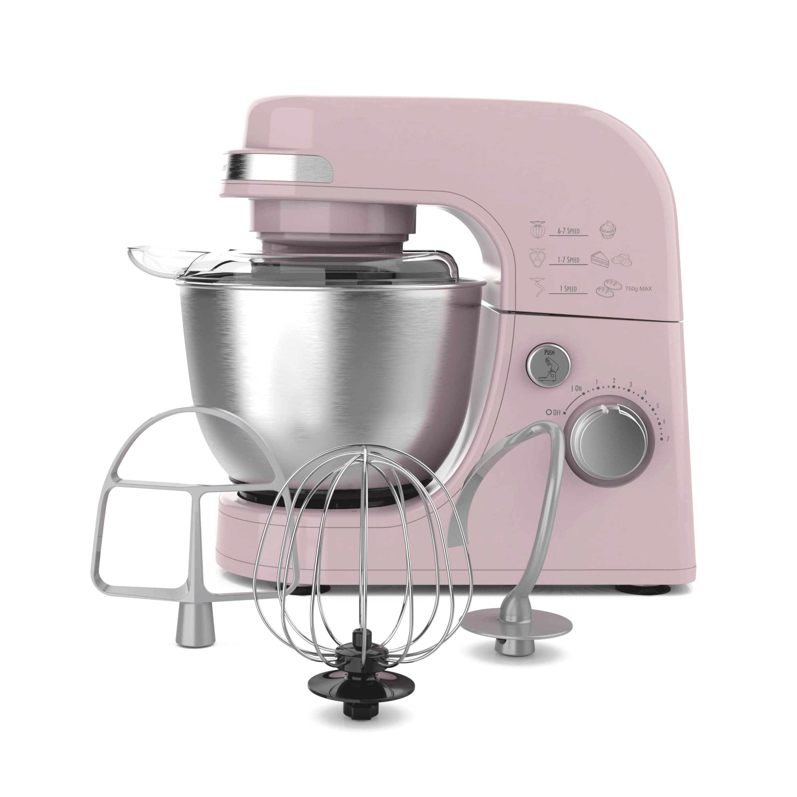 Electric Stand Mixer, 4 Quarts, Dough Hook, Flat Beater Attachments, Splash Guard 7 Speeds with Whisk, Rose