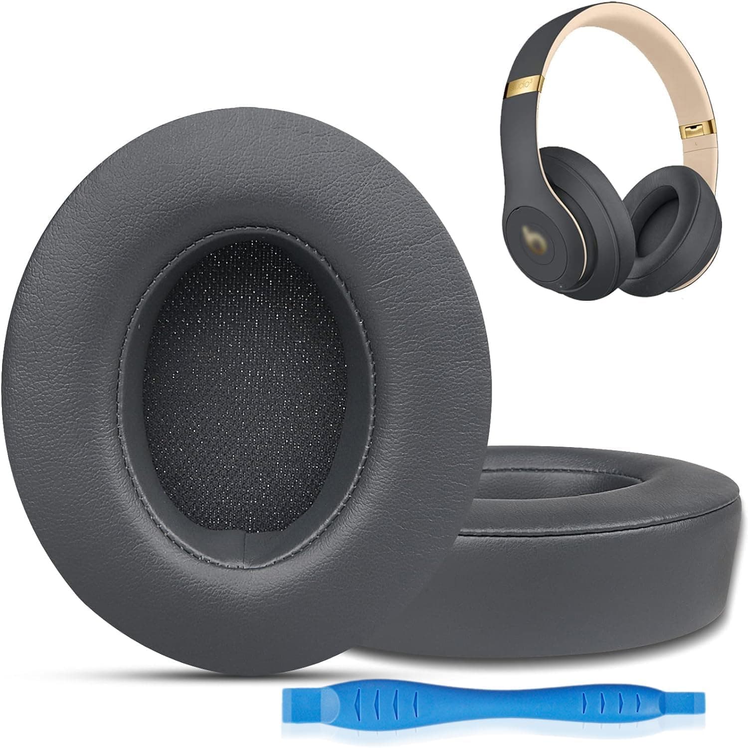 GVOEARS Replacement Ear Pads for Beats Studio 3, Ear Cushions for Studio 2 & 3 Wired Wireless Headphone Not Fit for Beats Solo On-Ear, Stronger Adhesive Tape Thicker Memory Foam(Titanium Grey)