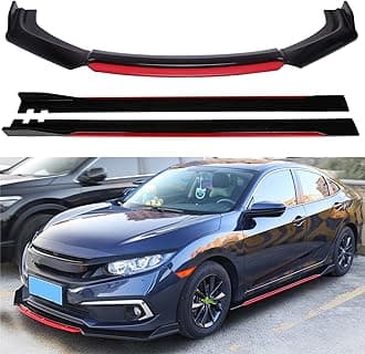 Universal Front Bumper Lip Chin Spoiler Splitter Diffuser Guard Wing Protector Trim Car Body Kit with 86.6" Side Skirt Extension Compatible with Honda Accord Civic Subaru WRX Mazda Most Vehicles