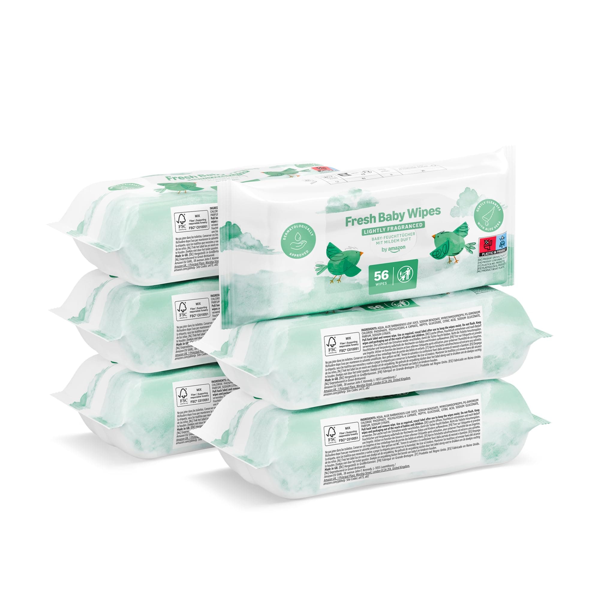 by Amazon Fresh Baby Wipes, 336 Wipes, 6 Pack of 56