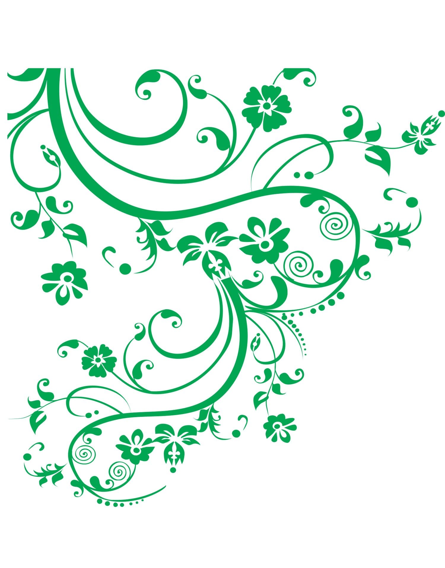 Green Swirl Flower Floral Wall Decal Design. Apply on Wall's Edge. #262A (100in X 29in) #262A