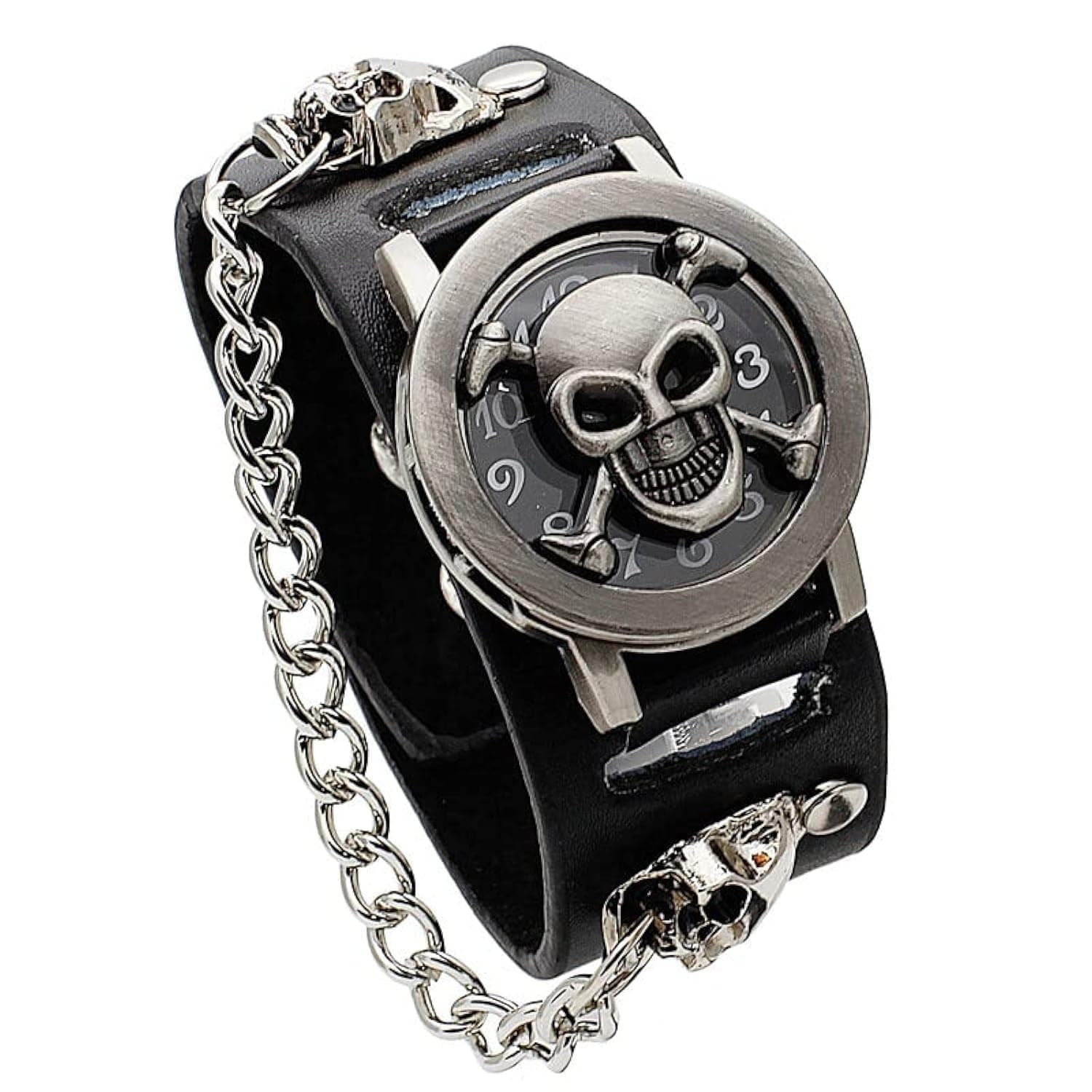 Punk Skull Men's Wrist Watch&Women's Watch,Skull Flip Cover Watch,Skull Ornament+Chain Elements,Fashion for Cosplay Lovers