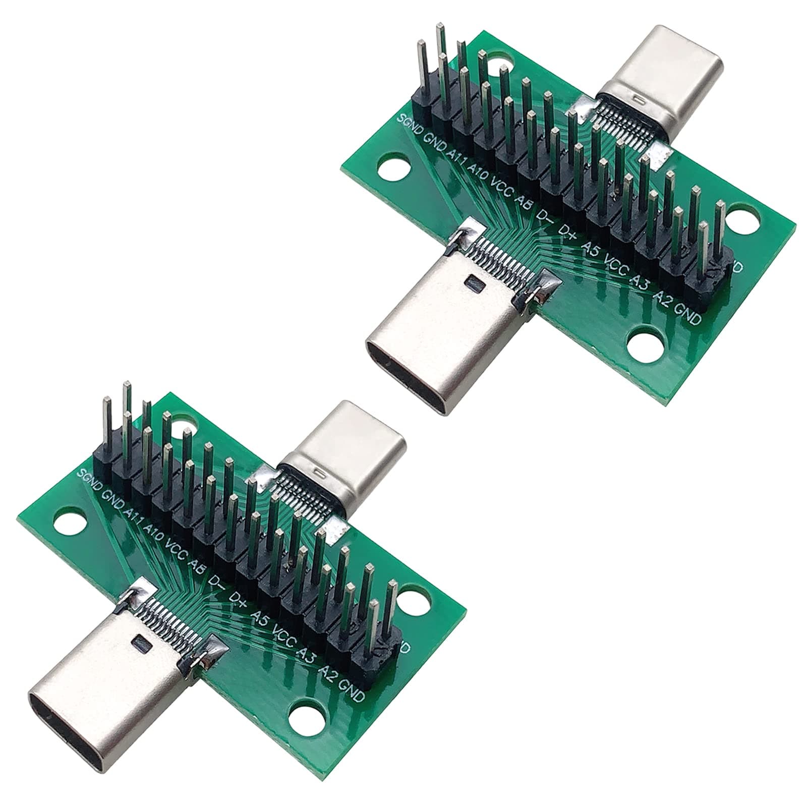 Teansic 2 Pcs USB 3.1 Type-C Male to Female Test Board with PCB Board 24 Pins 2.54 mm Double-Sided Socket with pin Header Connector for Date Line Wire Cable Transfer